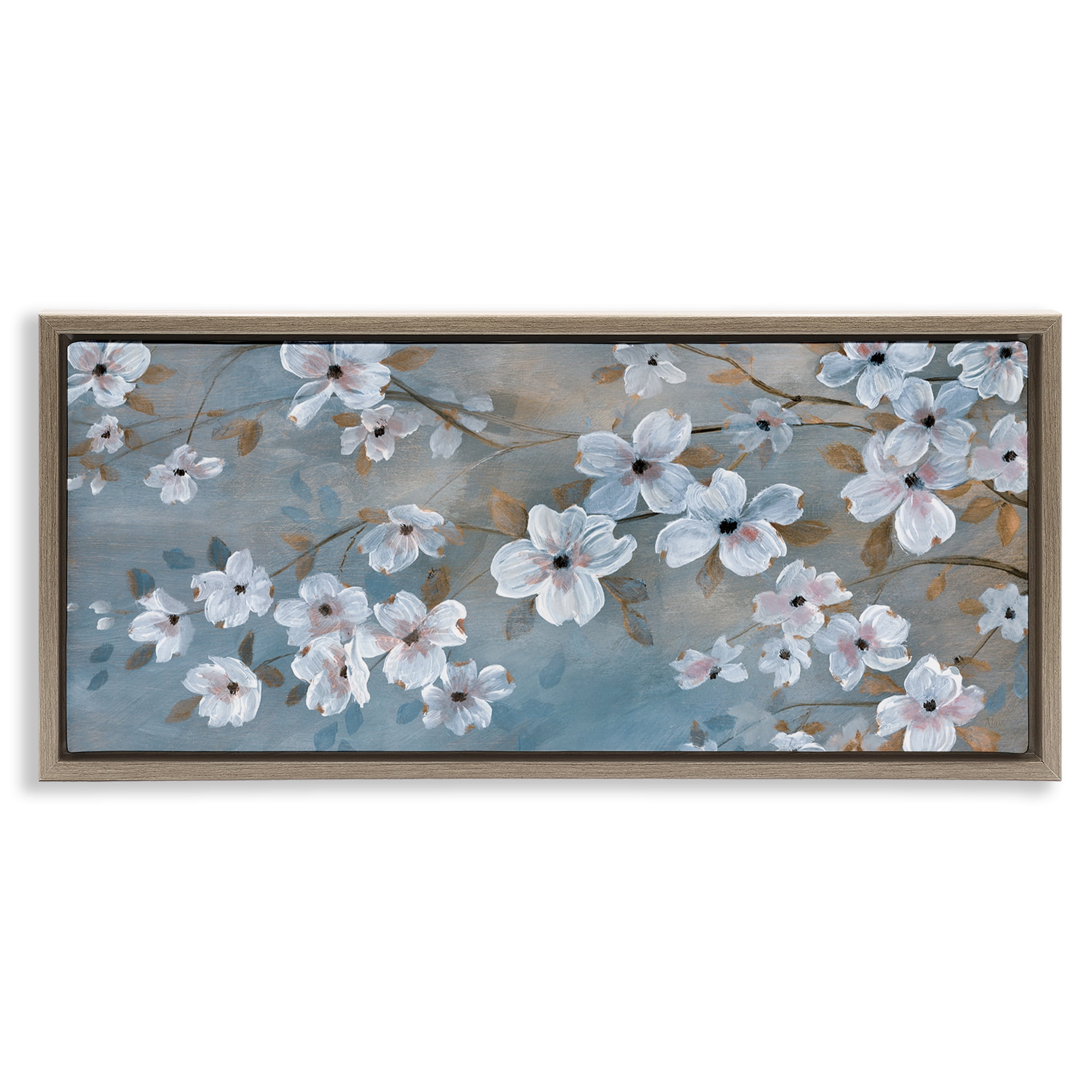 Stupell Industries Traditional Apple Blossoms Plants & Flowers Painting Brown Floater Framed Canvas Art Print Wall Art, 31 x 14