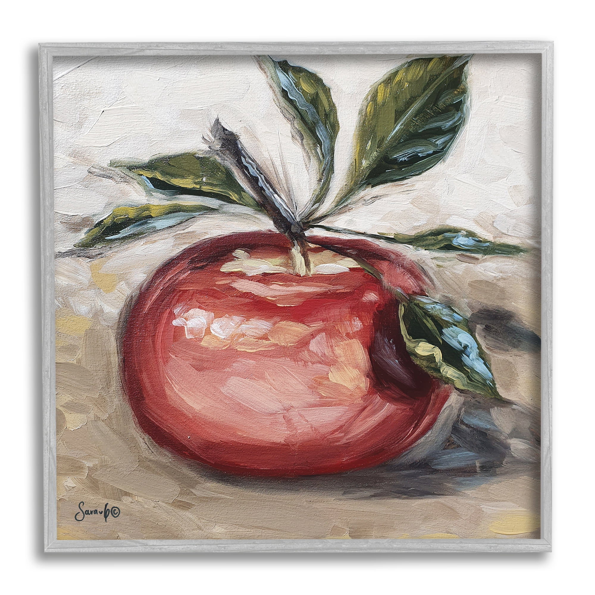 Stupell Industries Traditional Apple Painting Food & Beverage Painting Gray Framed Art Print Wall Art, 17 x 17
