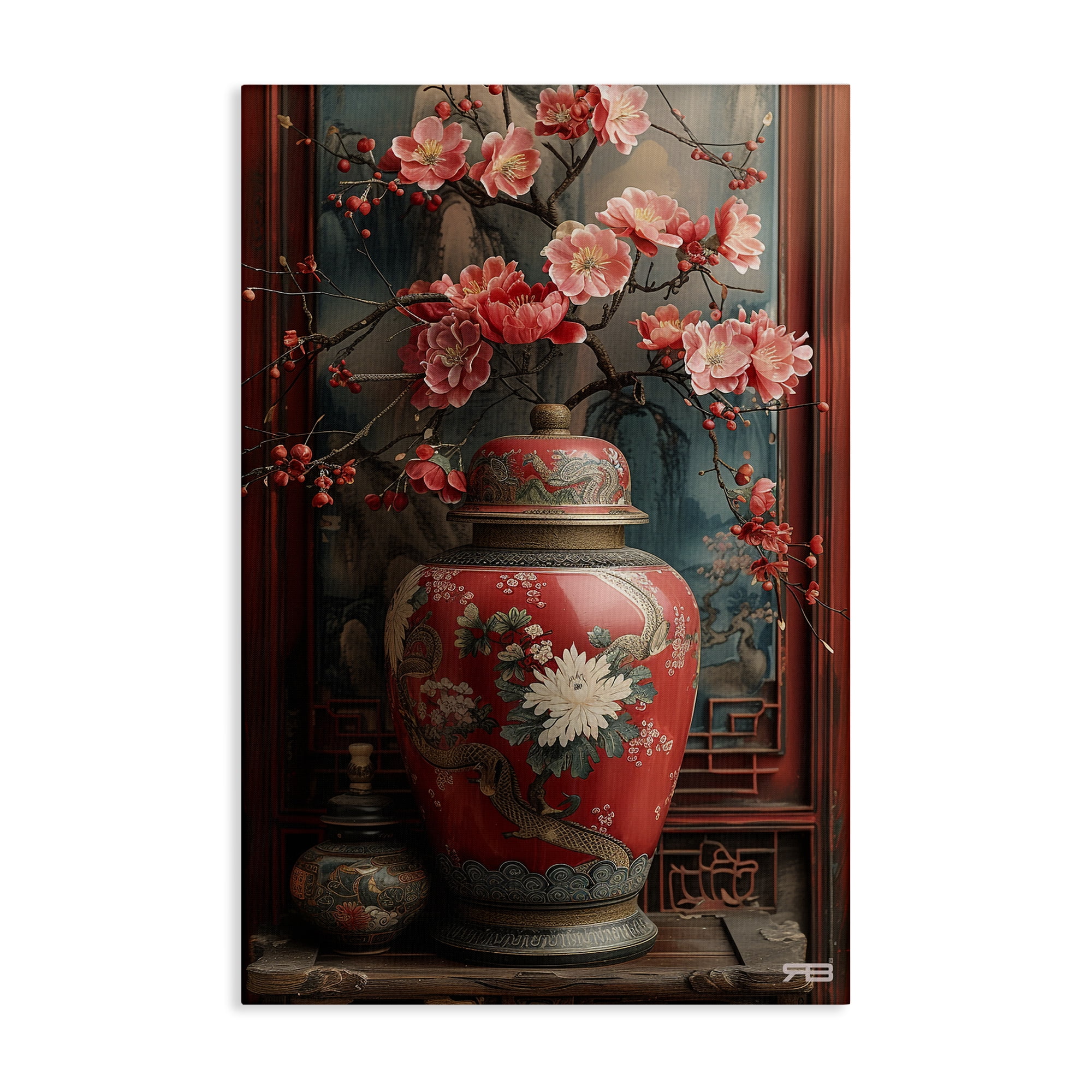 Stupell Industries Traditional Asian Vase Botanical & Floral Painting Gallery Wrapped Canvas Art Print Wall Art, 24 x 36