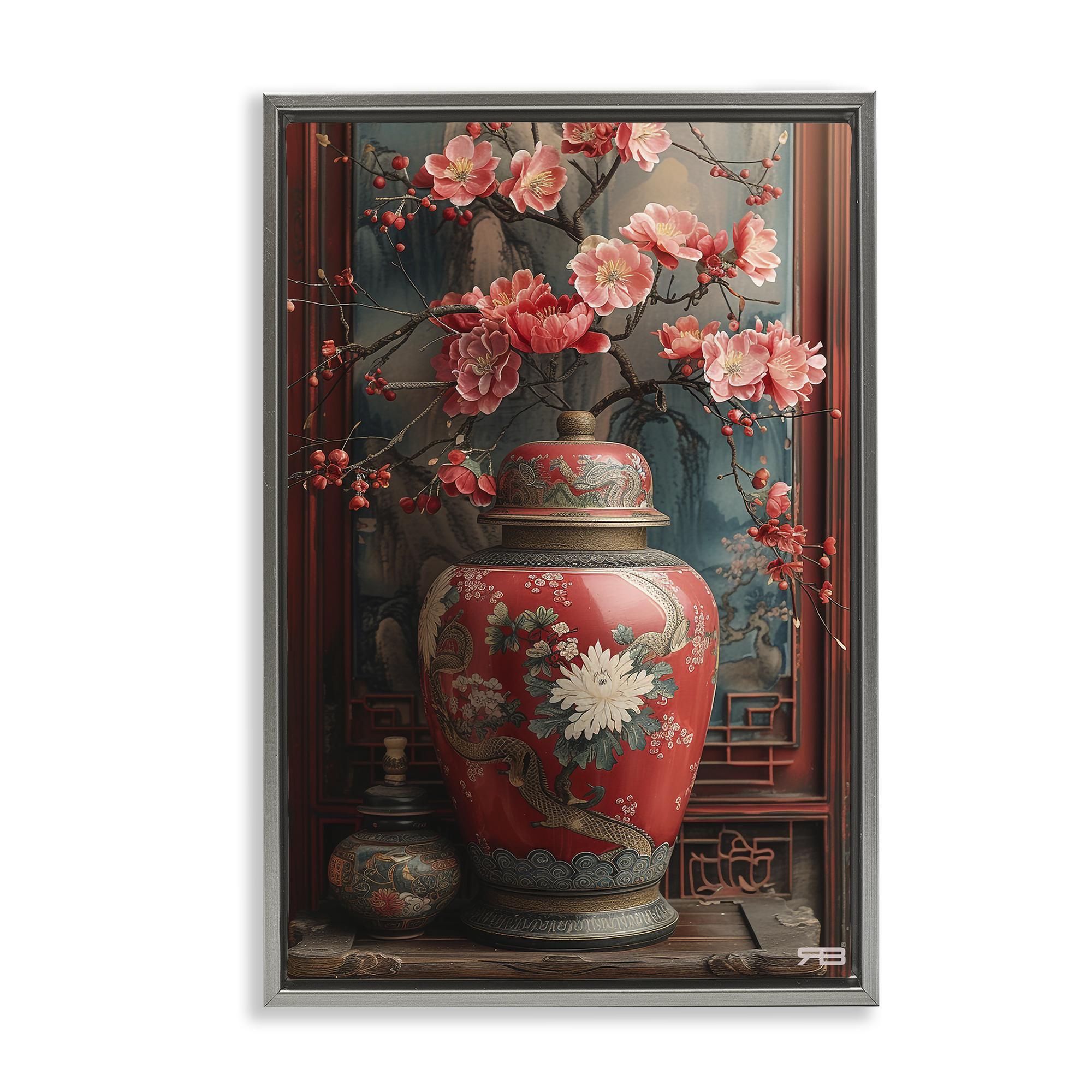 Stupell Industries Traditional Asian Vase Botanical & Floral Painting Gray Floater Framed Art Print Wall Art, 17 x 25