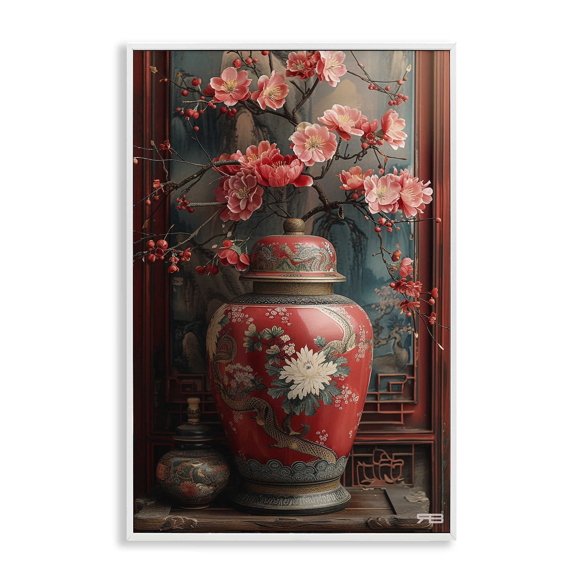 Stupell Industries Traditional Asian Vase Botanical & Floral Painting White Framed Art Print Wall Art, 16 x 24