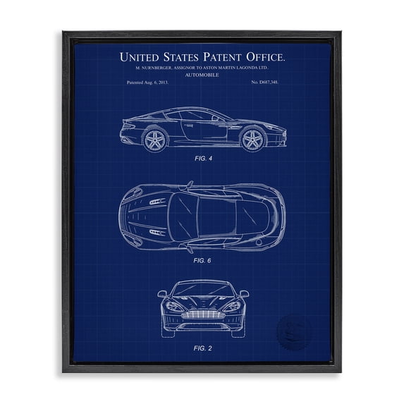 Stupell Industries Traditional Automobile Patent Blueprint Black Floating Frame Canvas Art, 17 x 21, by Karl Hronek