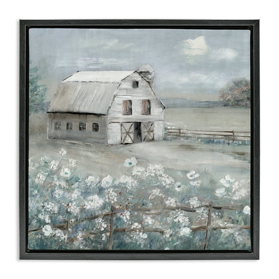 Stupell Industries Traditional Barn & Meadow Landscape & Nature Painting Black Floater Framed Canvas Art Print Wall Art, 18 x 18