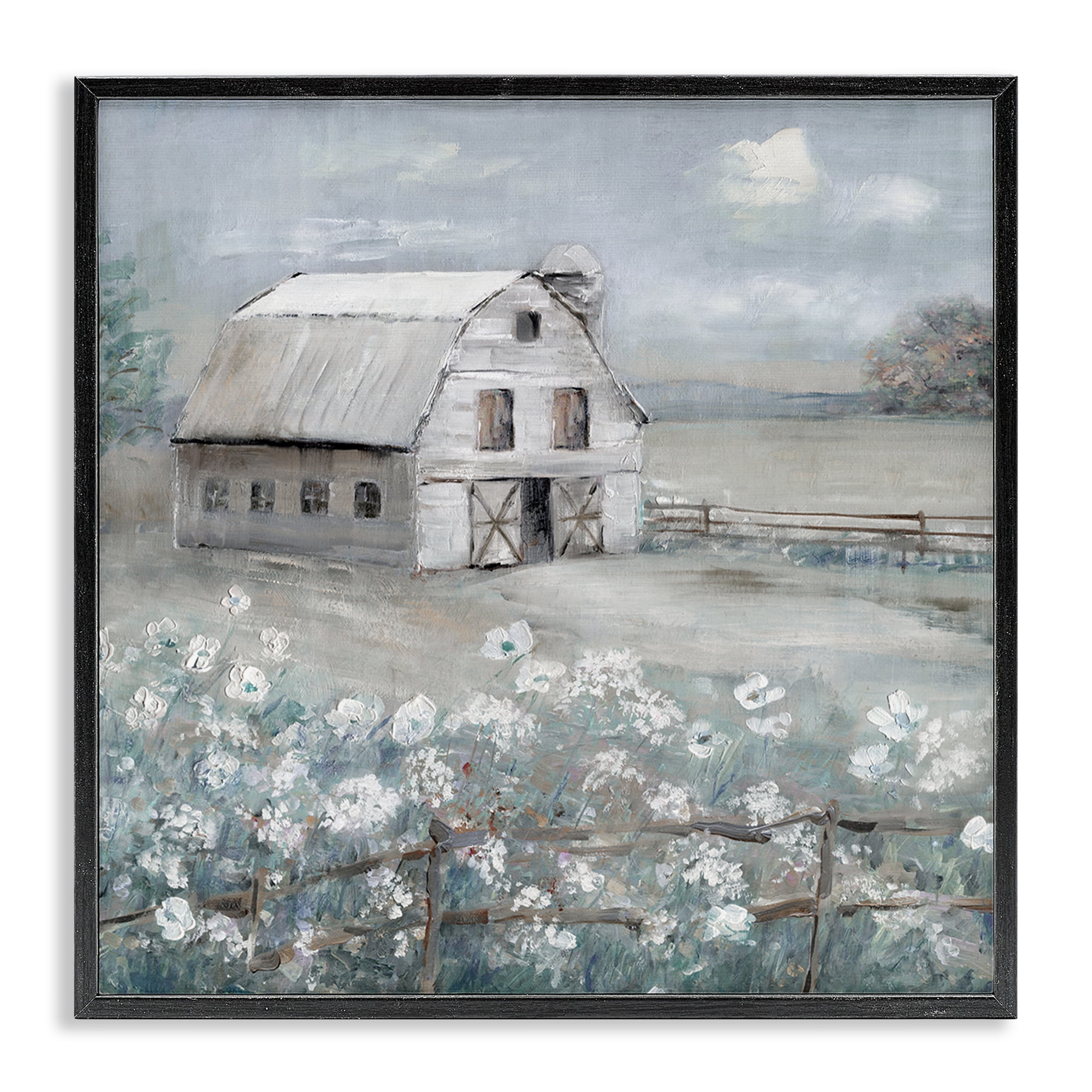 Stupell Industries Traditional Barn & Meadow Landscape & Nature Painting Black Framed Art Print Wall Art, 17 x 17