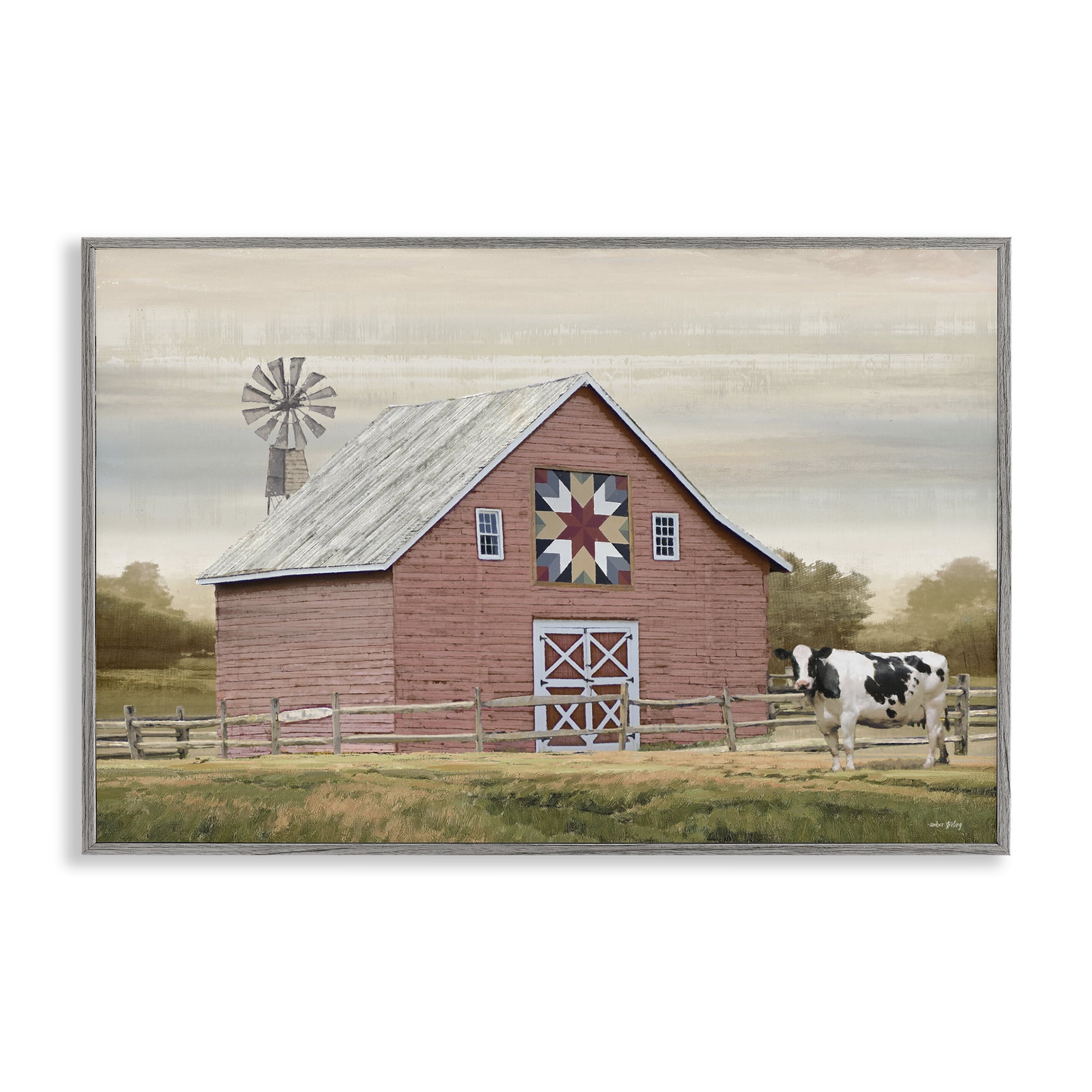 Stupell Industries Traditional Barn & Windmill Landscape & Nature Painting Gray Framed Art Print Wall Art, 24 x 16