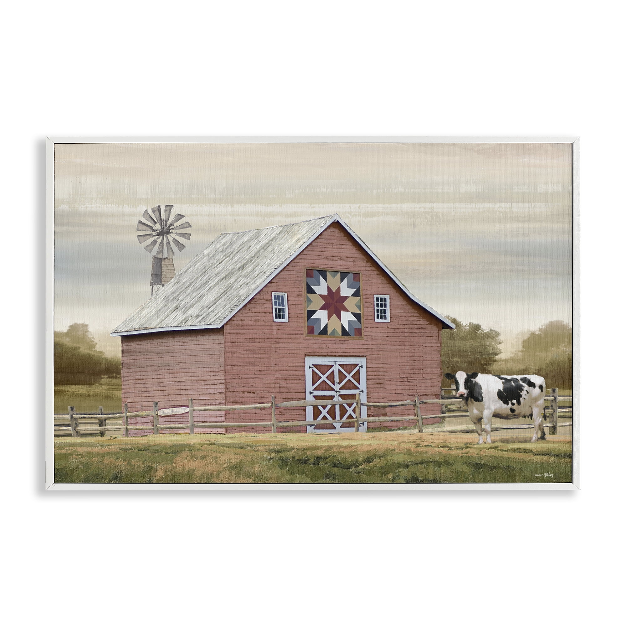 Stupell Industries Traditional Barn & Windmill Landscape & Nature Painting White Framed Art Print Wall Art, 24 x 16