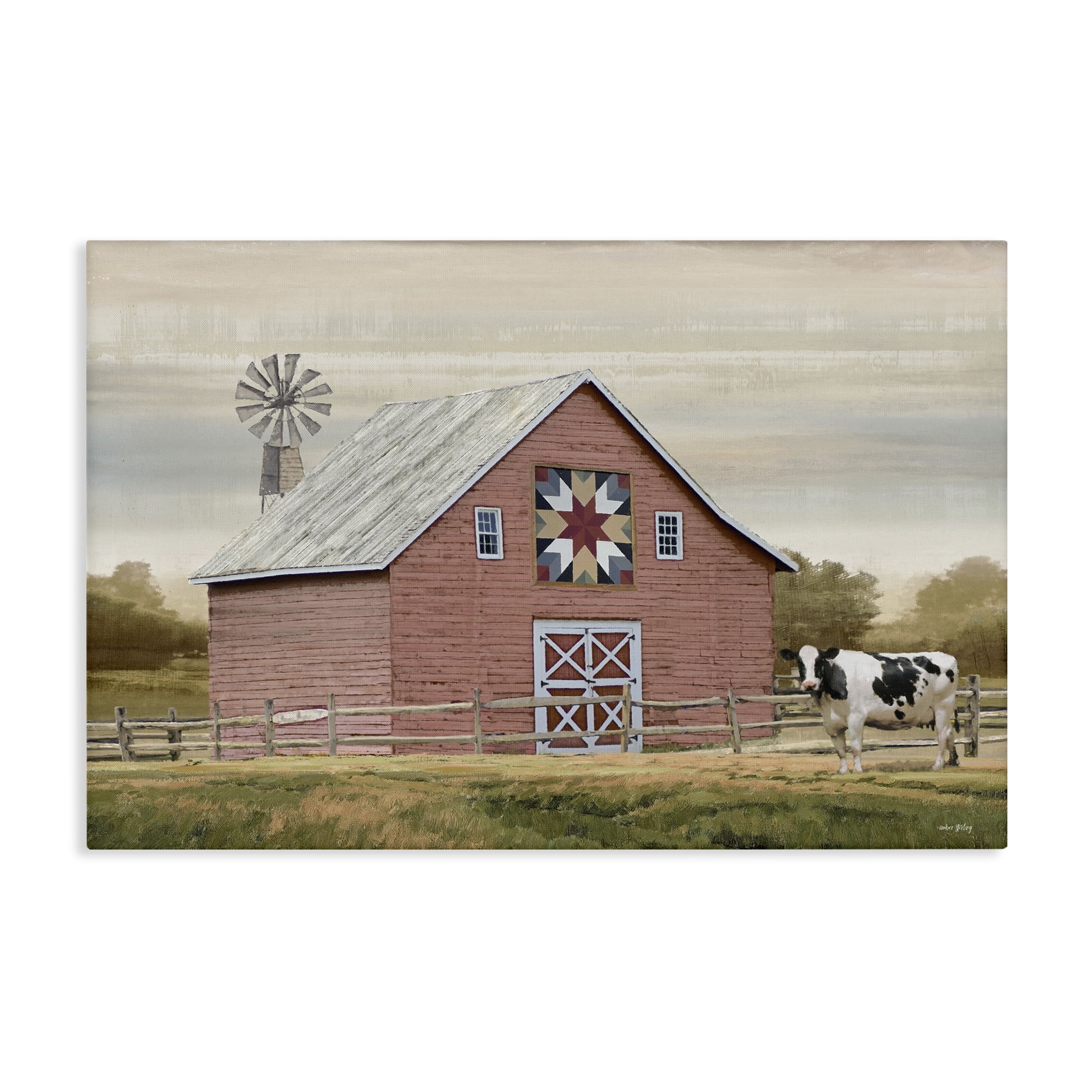 Stupell Industries Traditional Barn & Windmill Landscape & Nature Painting Wrapped Canvas Art Print Wall Art, 45 x 30