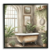 Stupell Industries Traditional Bathroom with Plants Botanical & Floral Painting Black Framed Art Print Wall Art, 12 x 12