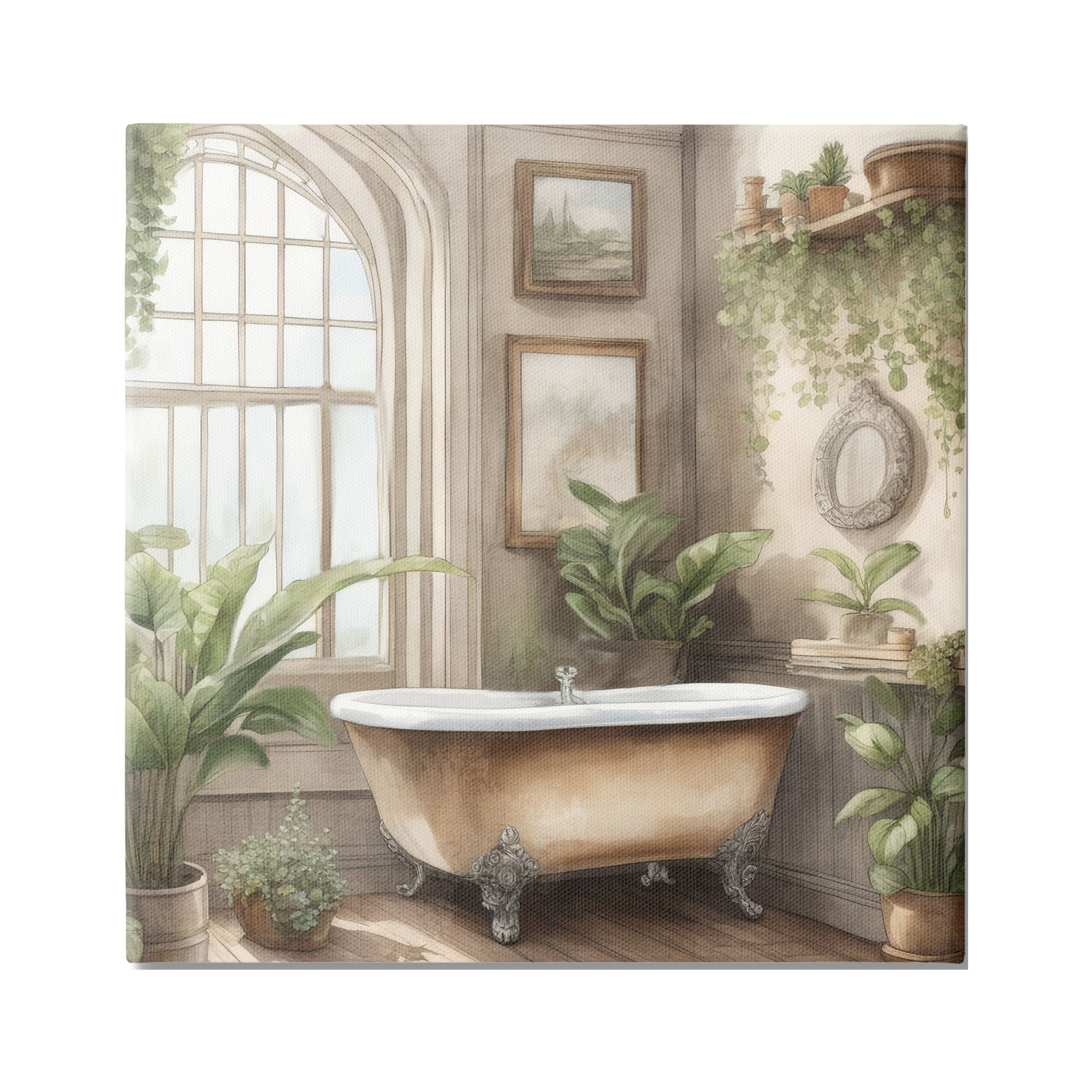 Stupell Industries Traditional Bathroom with Plants Botanical & Floral Painting Gallery Wrapped Canvas Art Print Wall Art, 36 x 36