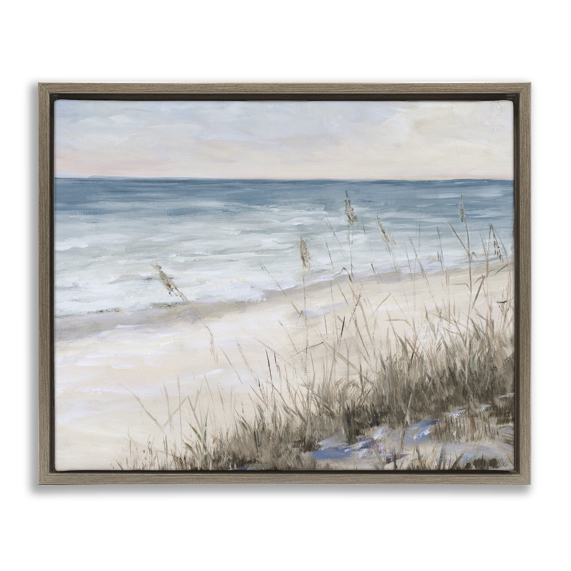 Stupell Industries Traditional Beach Coast Line Landscape Painting Brown Floater Framed Canvas Art Print Wall Art, 21 x 17