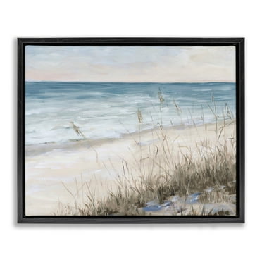 Stupell Industries Traditional Beach Coast Line Tall Grass Soft Sky Jet Black Framed Floating Canvas Wall Art, 16x20, by Julie DeRice