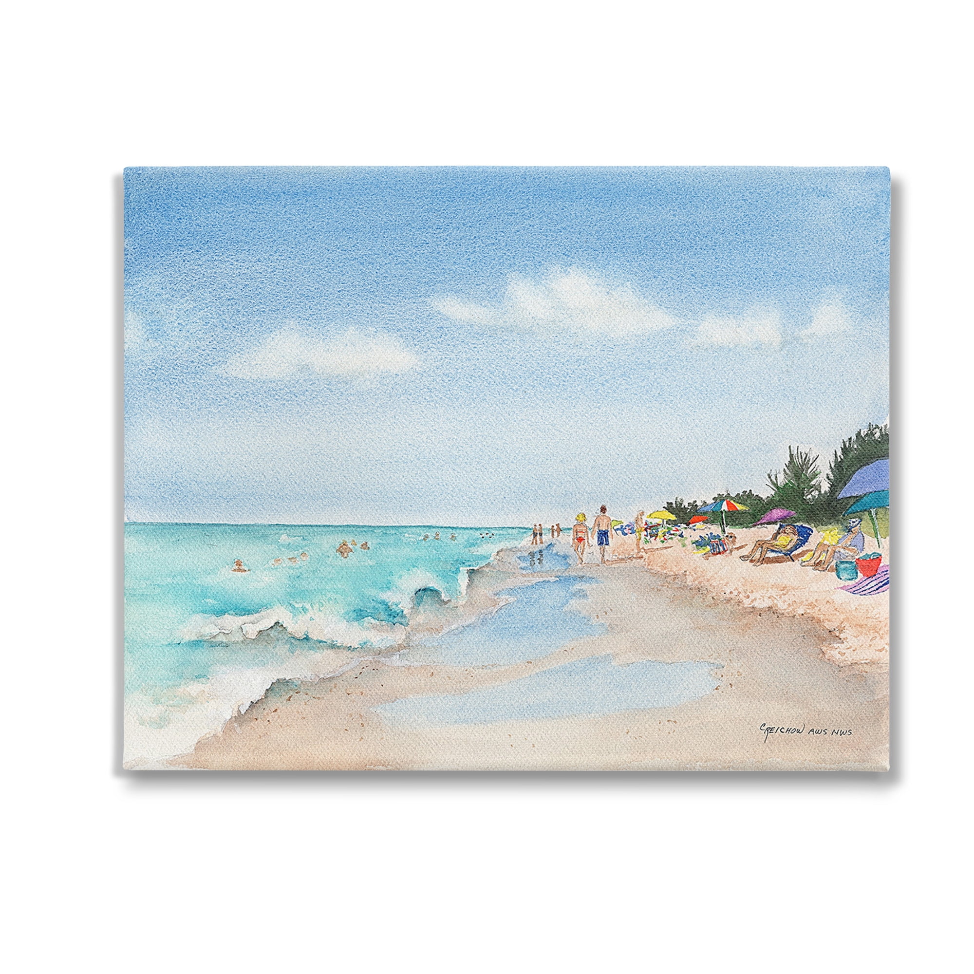 Stupell Industries Traditional Beachgoers View Landscape Painting Gallery Wrapped Canvas Art Print Wall Art, 20 x 16