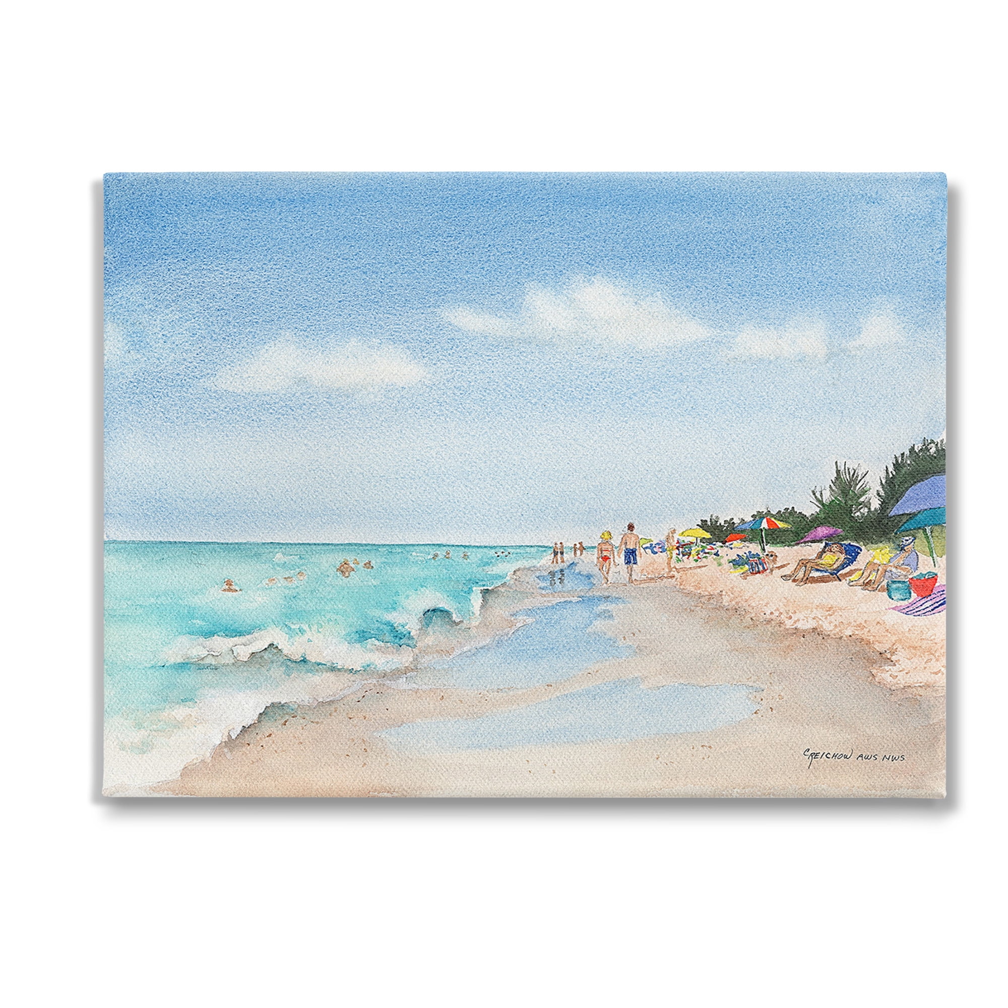 Stupell Industries Traditional Beachgoers View Landscape Painting Gallery Wrapped Canvas Art Print Wall Art, 48 x 36