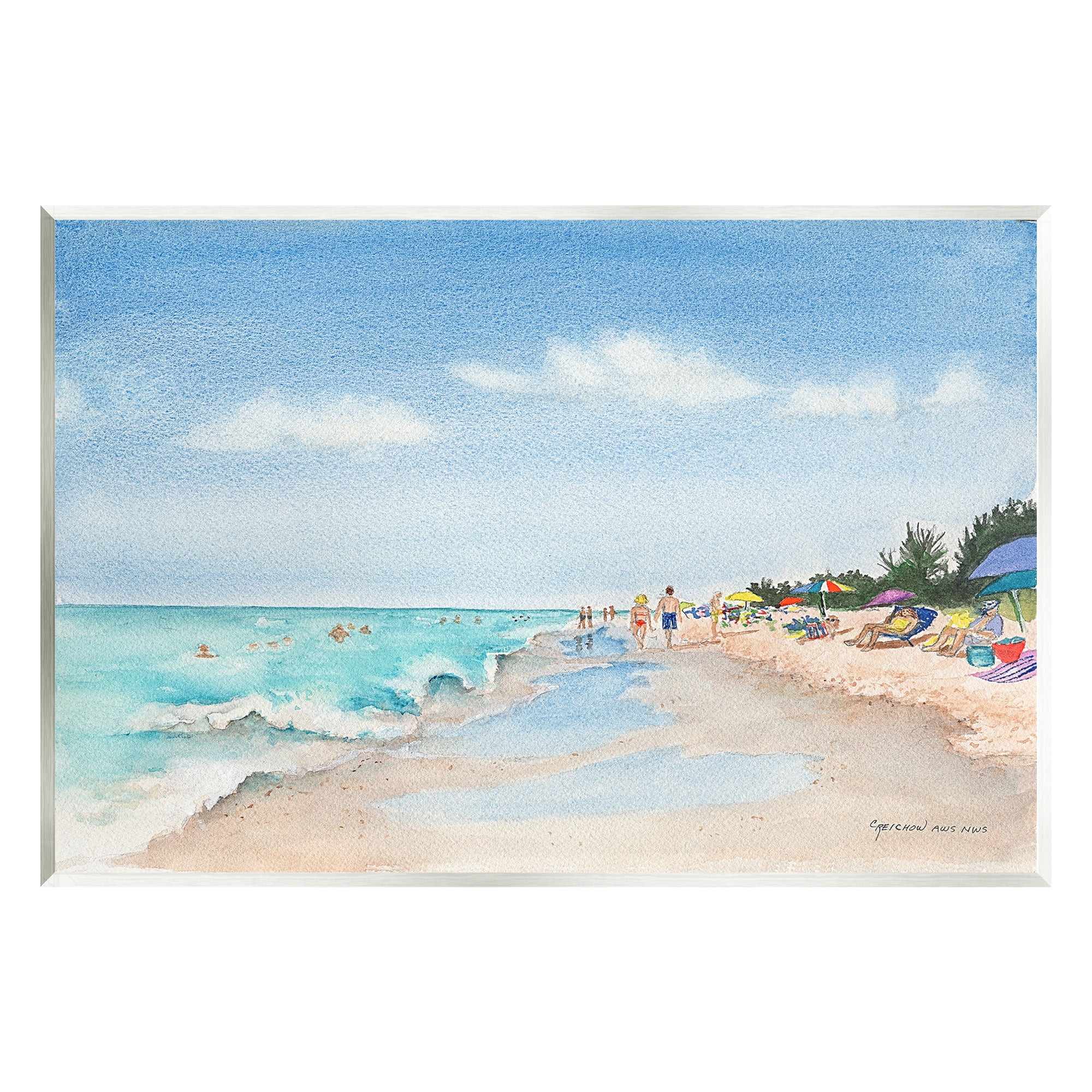 Stupell Industries Traditional Beachgoers View Landscape Painting Unframed Art Print Wall Art, 15 x 10