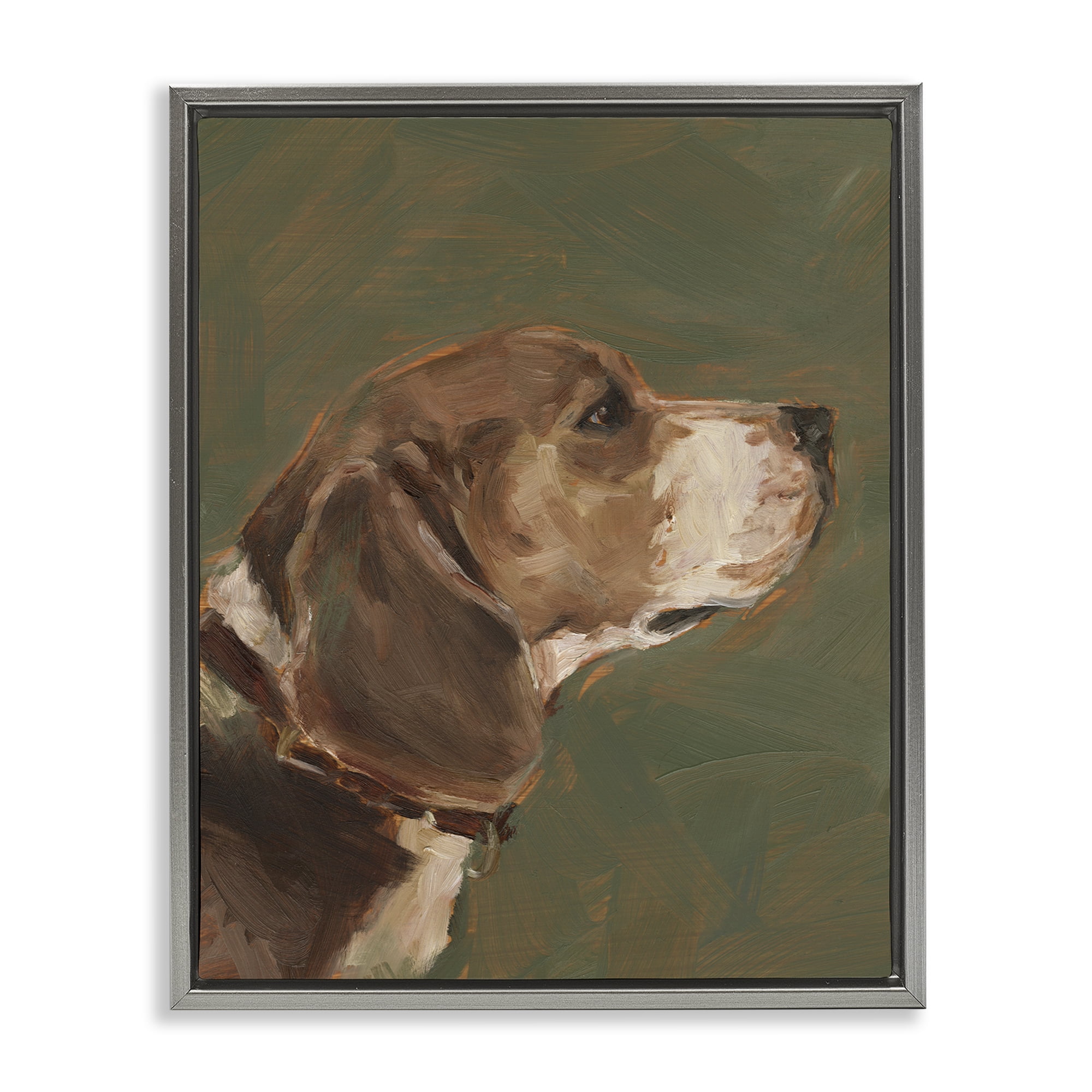 Stupell Industries Traditional Beagle Portrait Animals & Insects Painting Gray Floater Framed Canvas Art Print Wall Art, 25 x 31