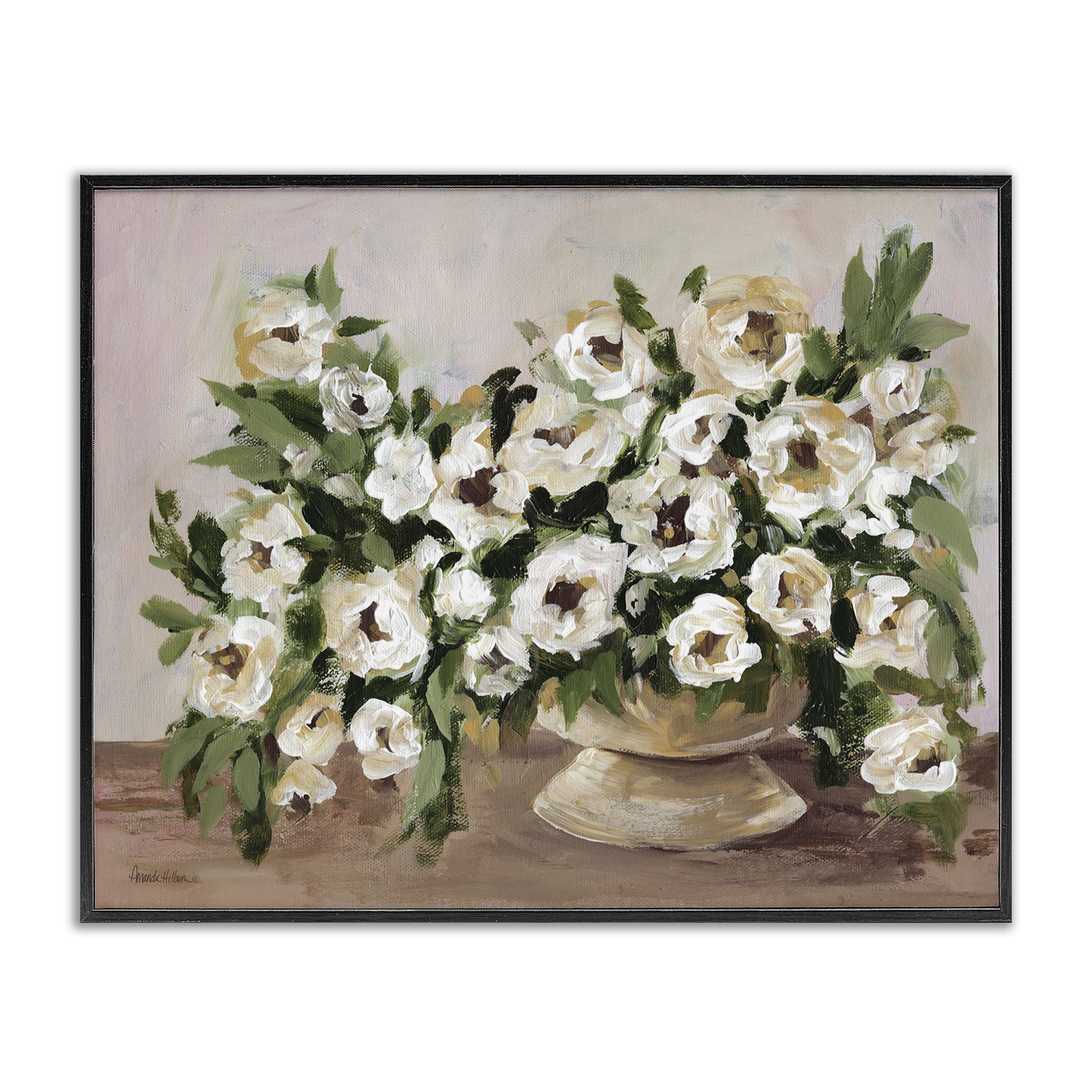 Stupell Industries Traditional Beige Flowers Plants & Flowers Painting Black Framed Art Print Wall Art, 20 x 16