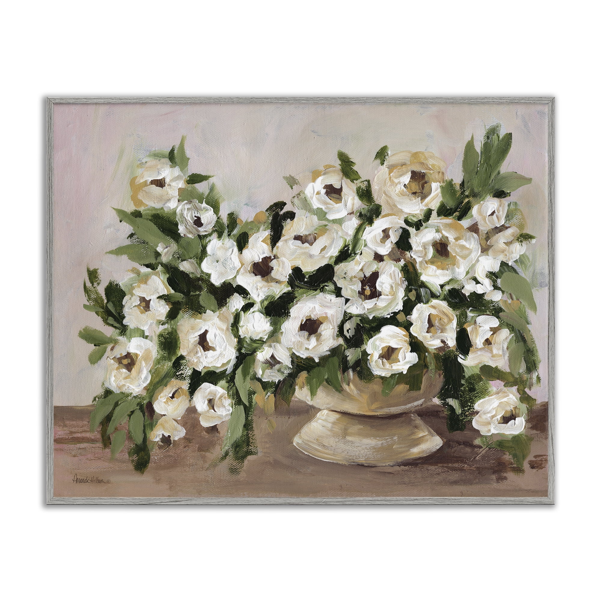 Stupell Industries Traditional Beige Flowers Plants & Flowers Painting Gray Framed Art Print Wall Art, 20 x 16