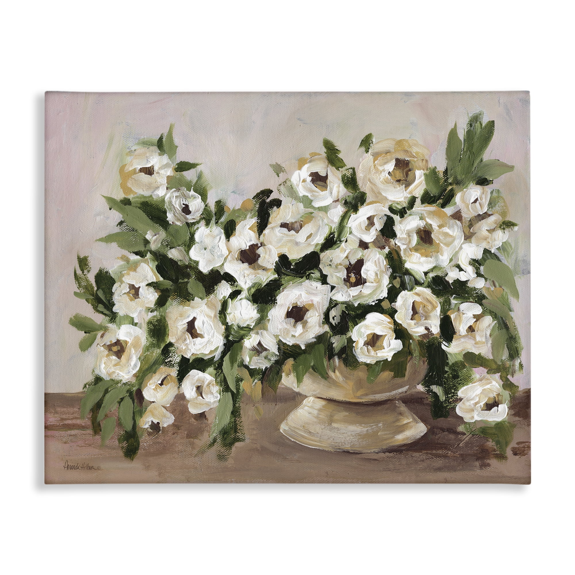Stupell Industries Traditional Beige Flowers Plants & Flowers Painting Wrapped Canvas Art Print Wall Art, 40 x 30