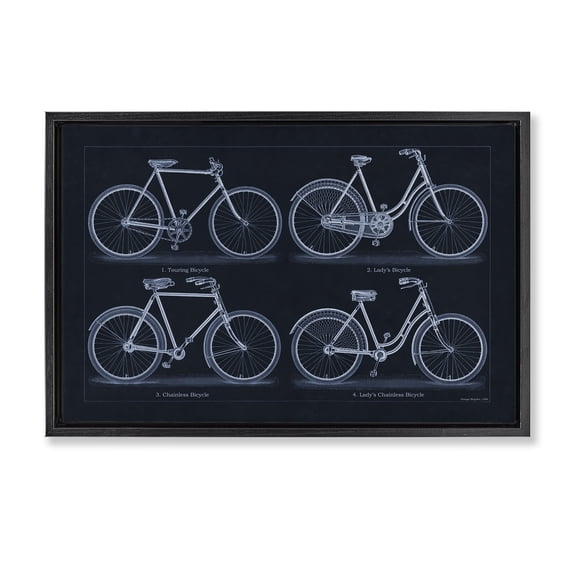 Stupell Industries Traditional Bicycle Styles Diagram Transportation Painting Black Floater Framed Canvas Art Print Wall Art, 25 x 17