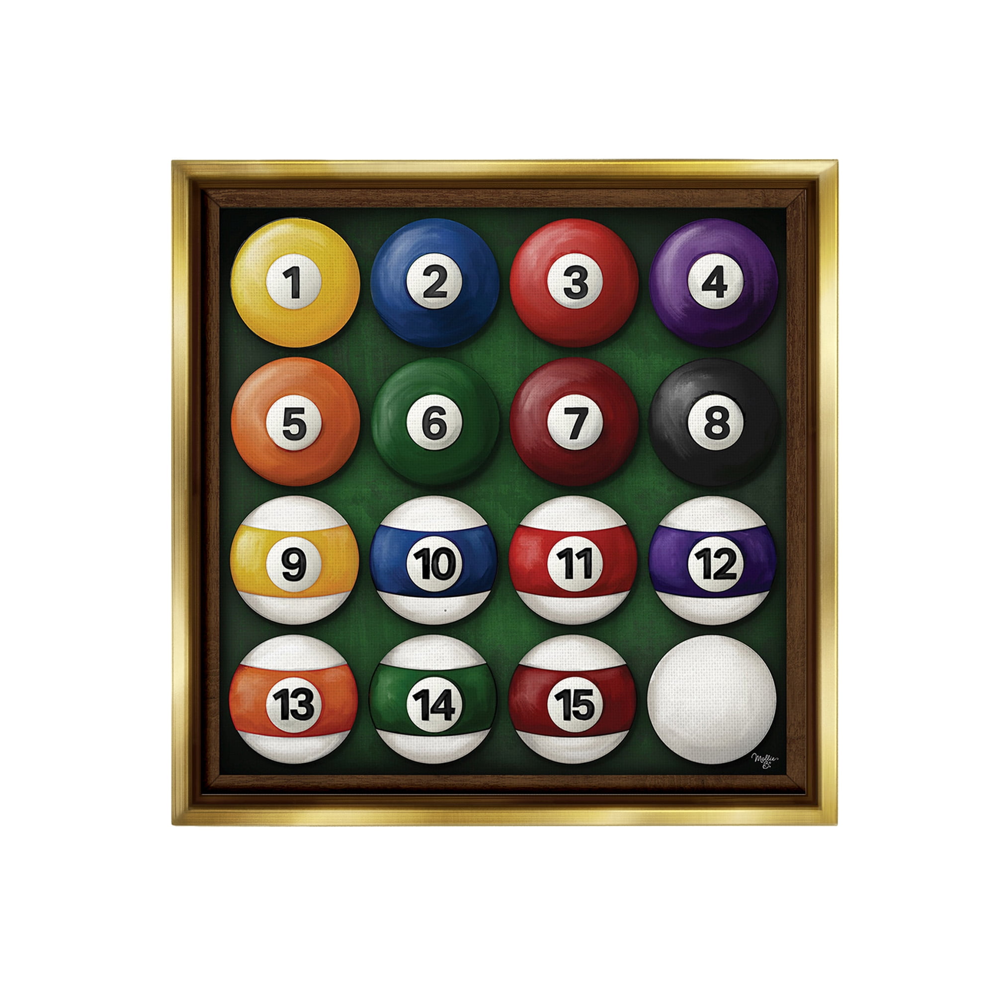 Stupell Industries Traditional Billiards Balls Sports Painting Gold Floater Framed Canvas Art Print Wall Art, 18 x 18