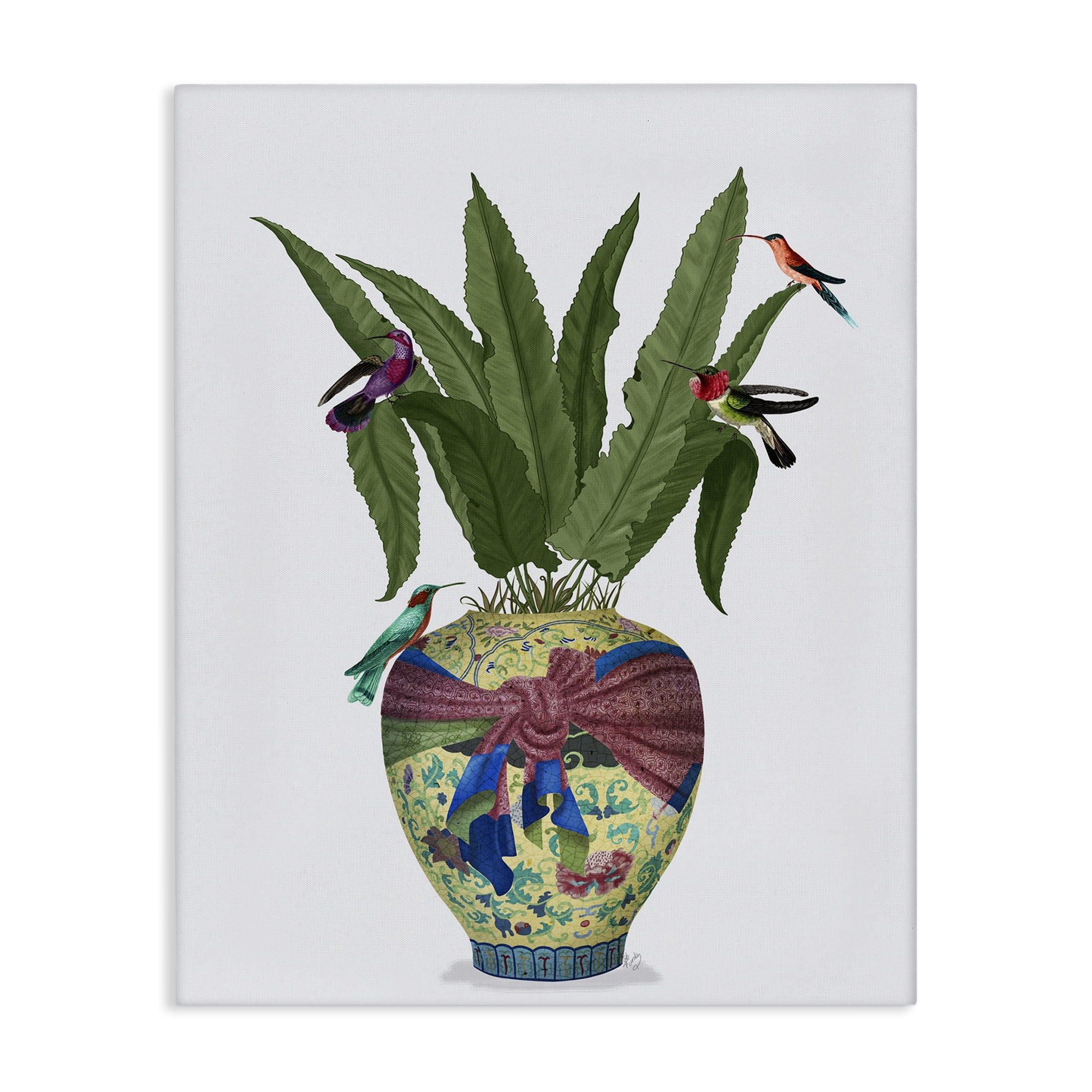 Stupell Industries Traditional Birds on Planter Botanical & Floral Painting Gallery Wrapped Canvas Art Print Wall Art, 16 x 20