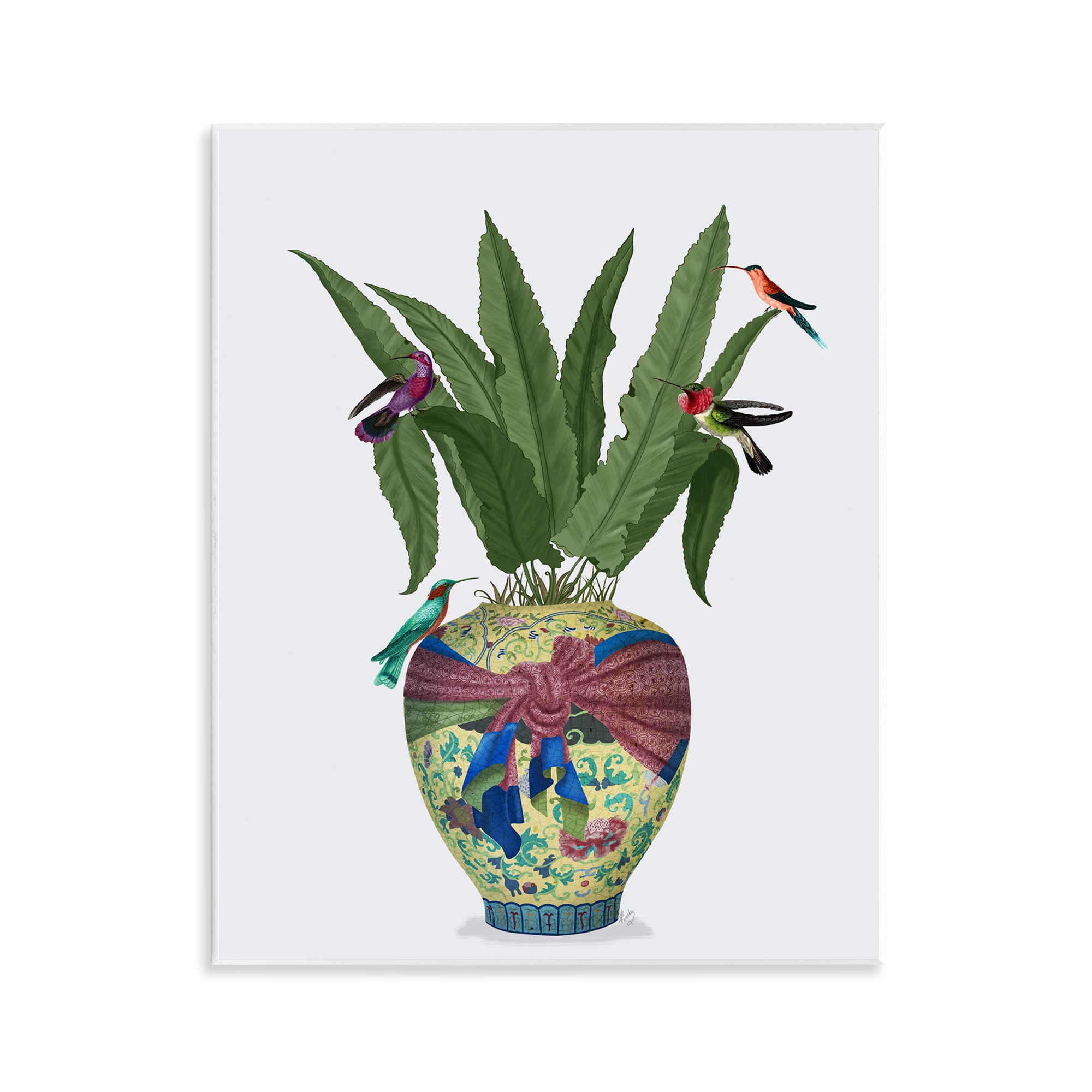 Stupell Industries Traditional Birds on Planter Botanical & Floral Painting Unframed Art Print Wall Art, 11 x 14