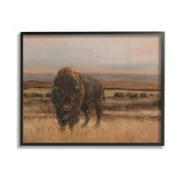 Stupell Industries Traditional Bison Landscape Animals & Insects Painting Black Framed Art Print Wall Art, 14 x 11