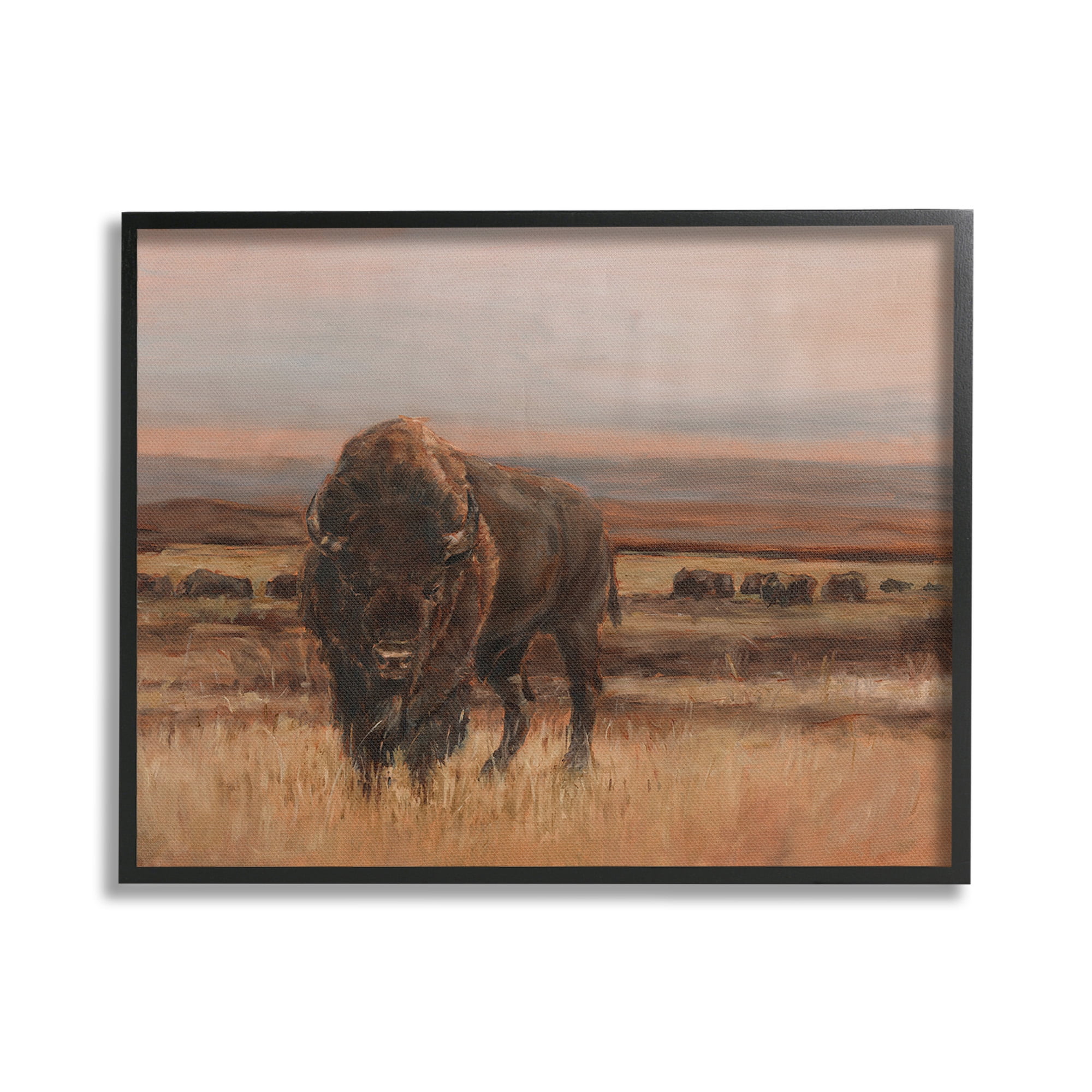 Stupell Industries Traditional Bison Landscape Animals & Insects Painting Black Framed Art Print Wall Art, 30 x 24