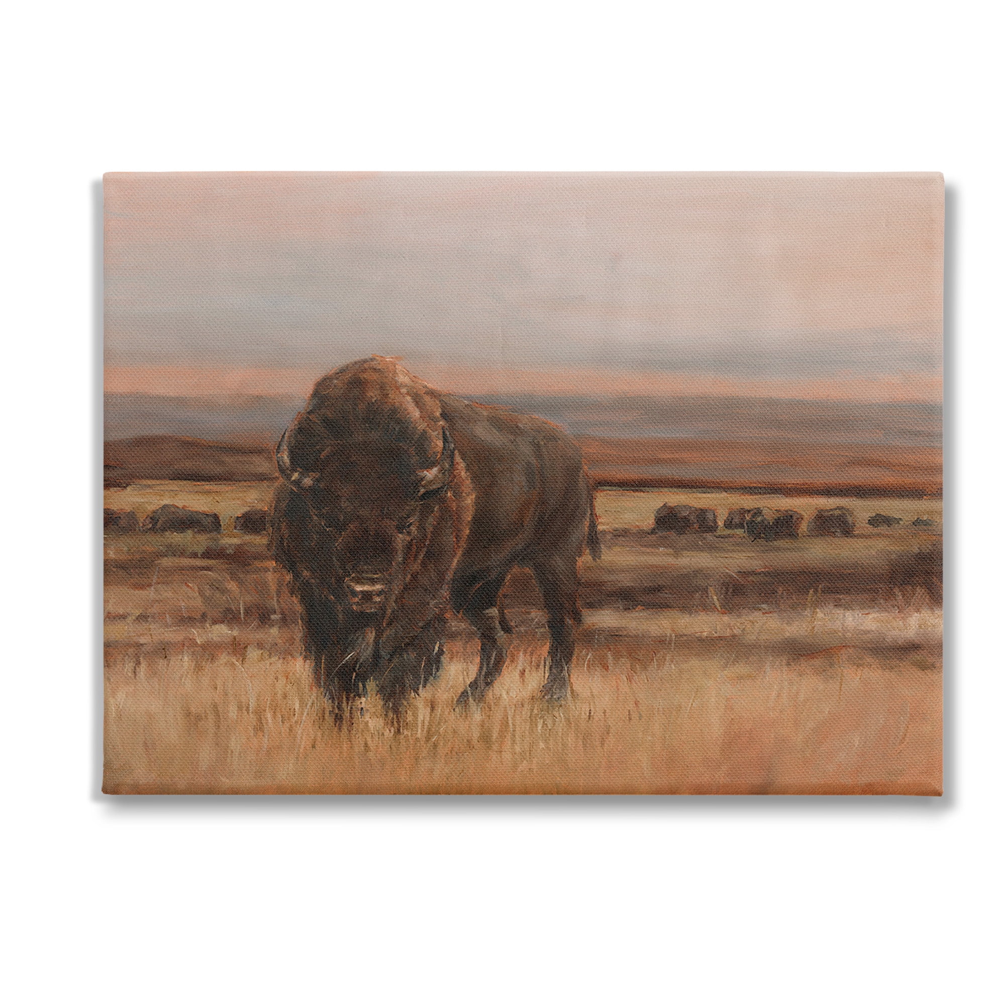 Stupell Industries Traditional Bison Landscape Animals & Insects Painting Gallery Wrapped Canvas Art Print Wall Art, 40 x 30