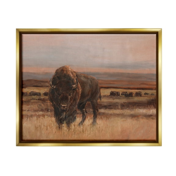 Stupell Industries Traditional Bison Landscape Animals & Insects Painting Gold Floater Framed Canvas Art Print Wall Art, 31 x 25