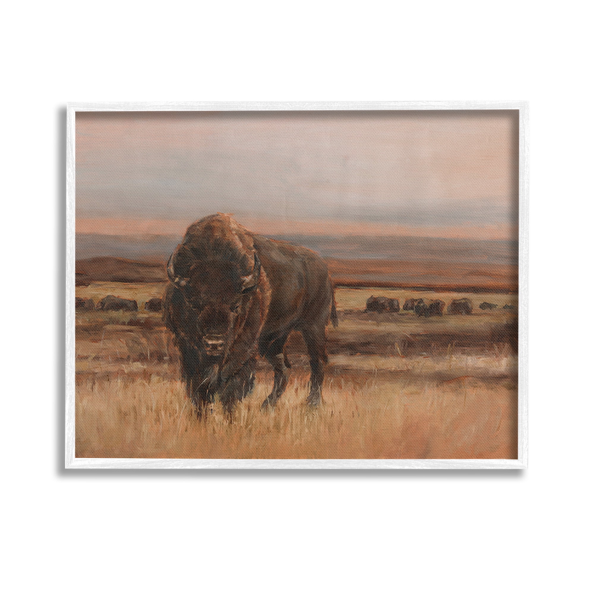 Stupell Industries Traditional Bison Landscape Animals & Insects Painting White Framed Art Print Wall Art, 14 x 11