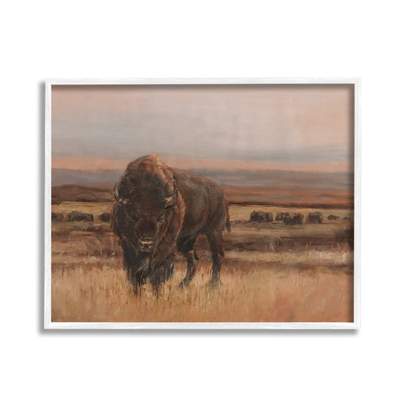 Stupell Industries Traditional Bison Landscape Animals & Insects Painting White Framed Art Print Wall Art, 30 x 24