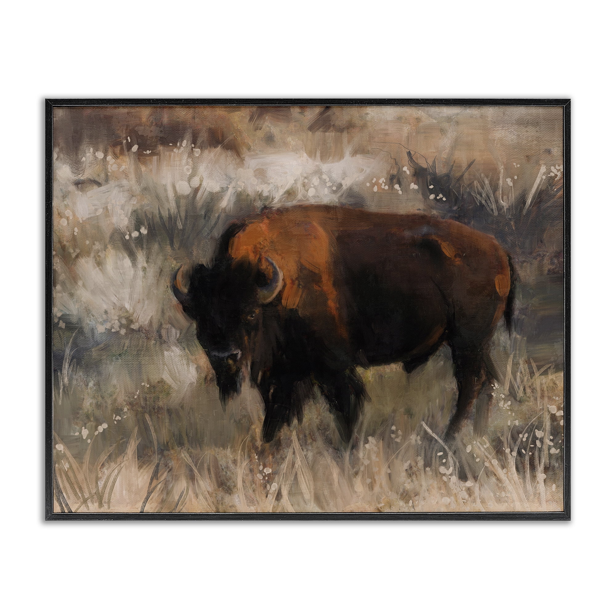Stupell Industries Traditional Bison Range Animals & Insects Painting Black Framed Art Print Wall Art, 14 x 11