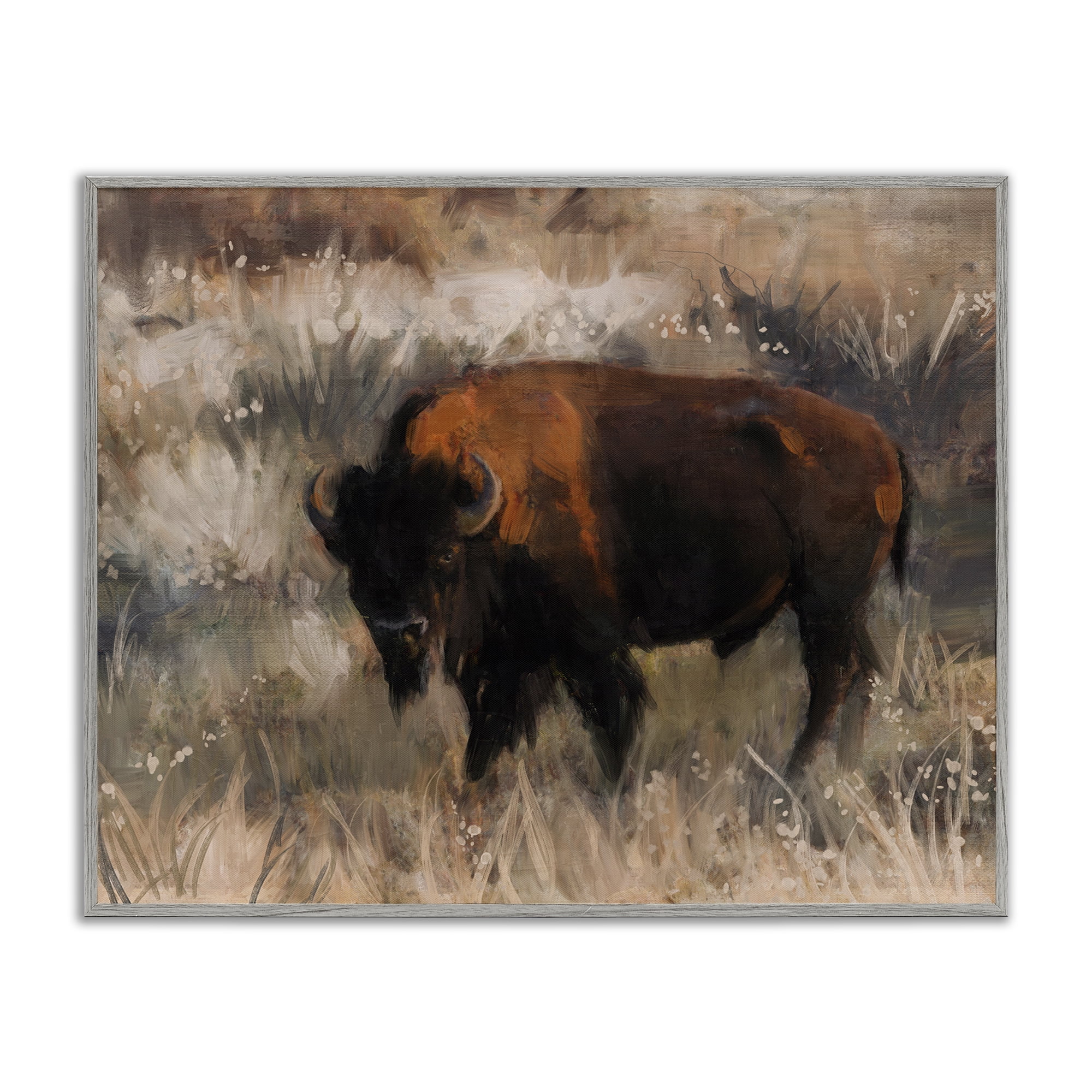 Stupell Industries Traditional Bison Range Animals & Insects Painting Gray Framed Art Print Wall Art, 30 x 24