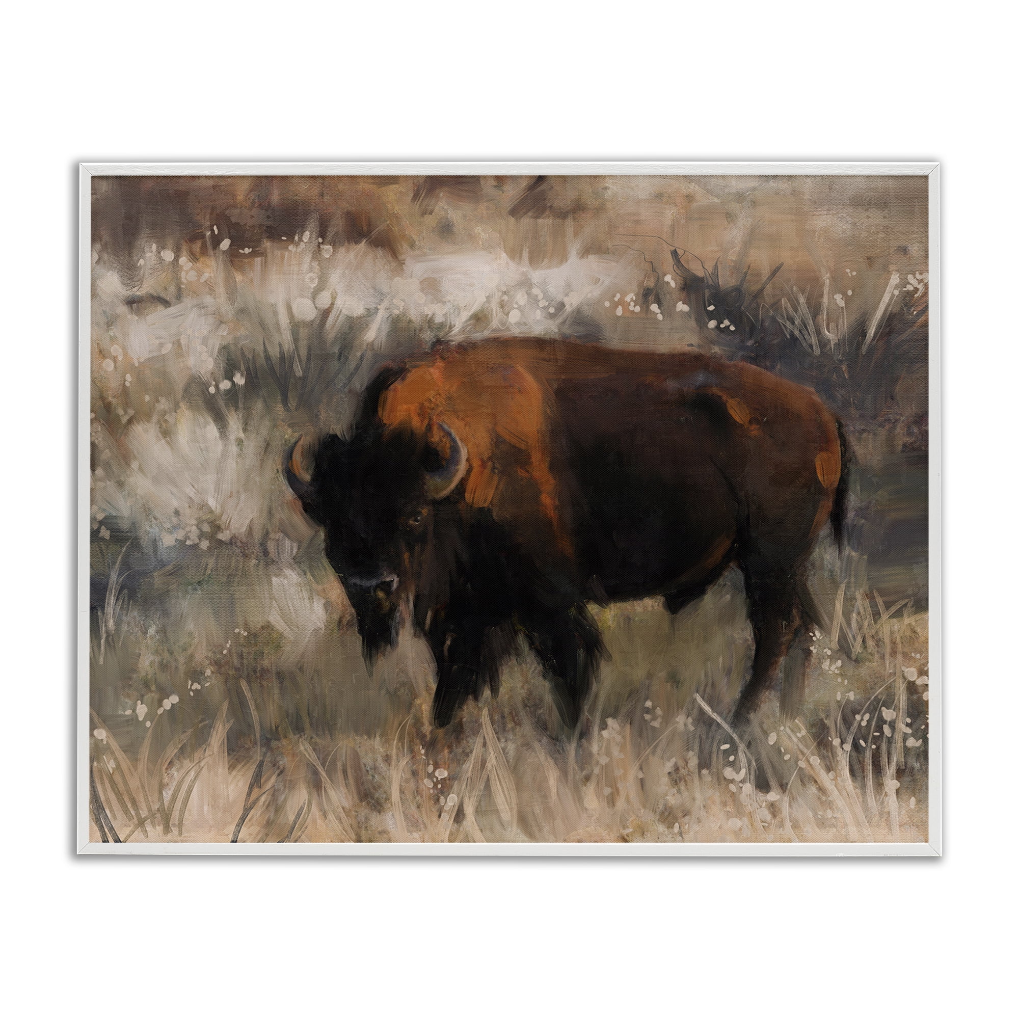 Stupell Industries Traditional Bison Range Animals & Insects Painting White Framed Art Print Wall Art, 20 x 16