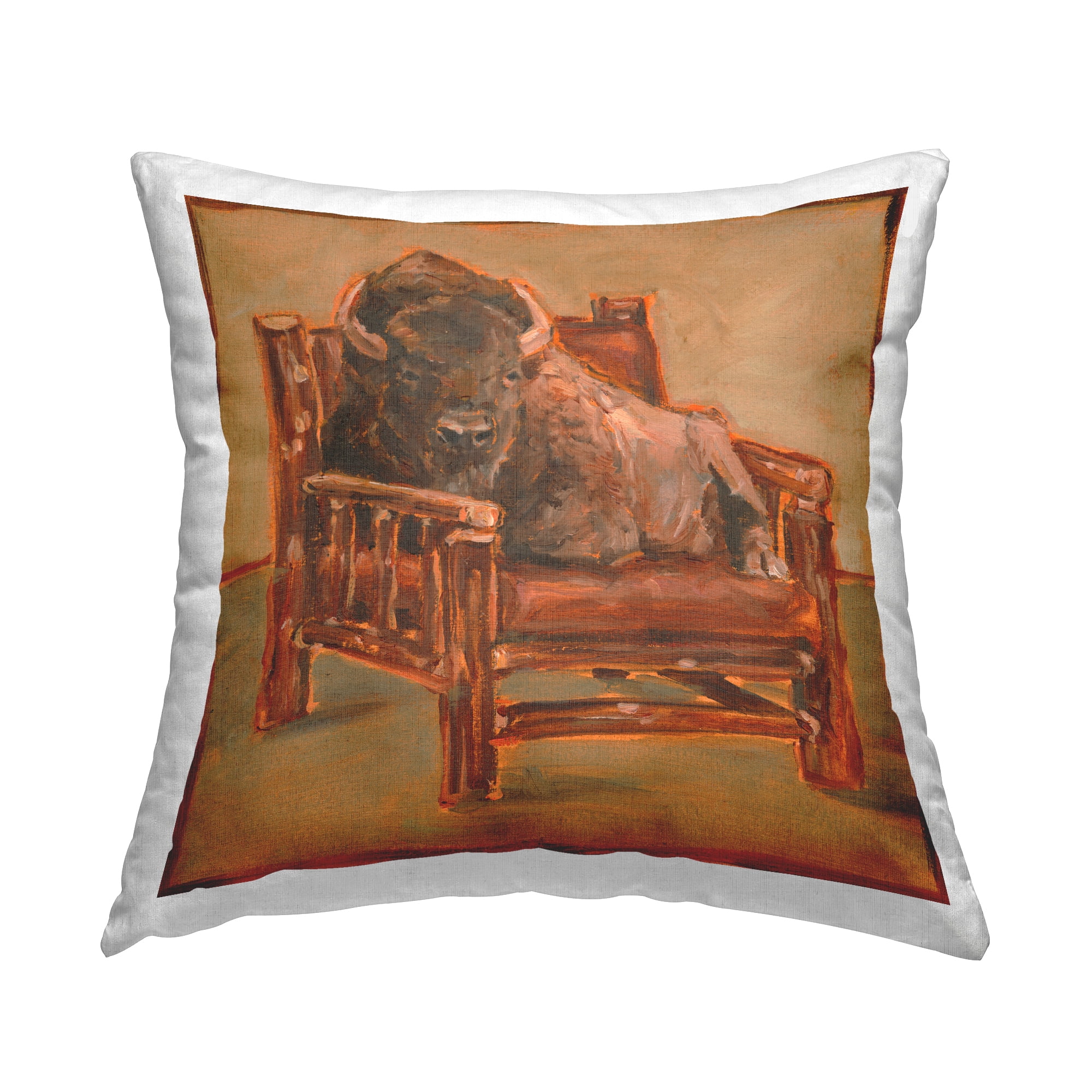 Stupell Industries Traditional Bison in Armchair Decorative Printed Throw Pillow, 18 x 18