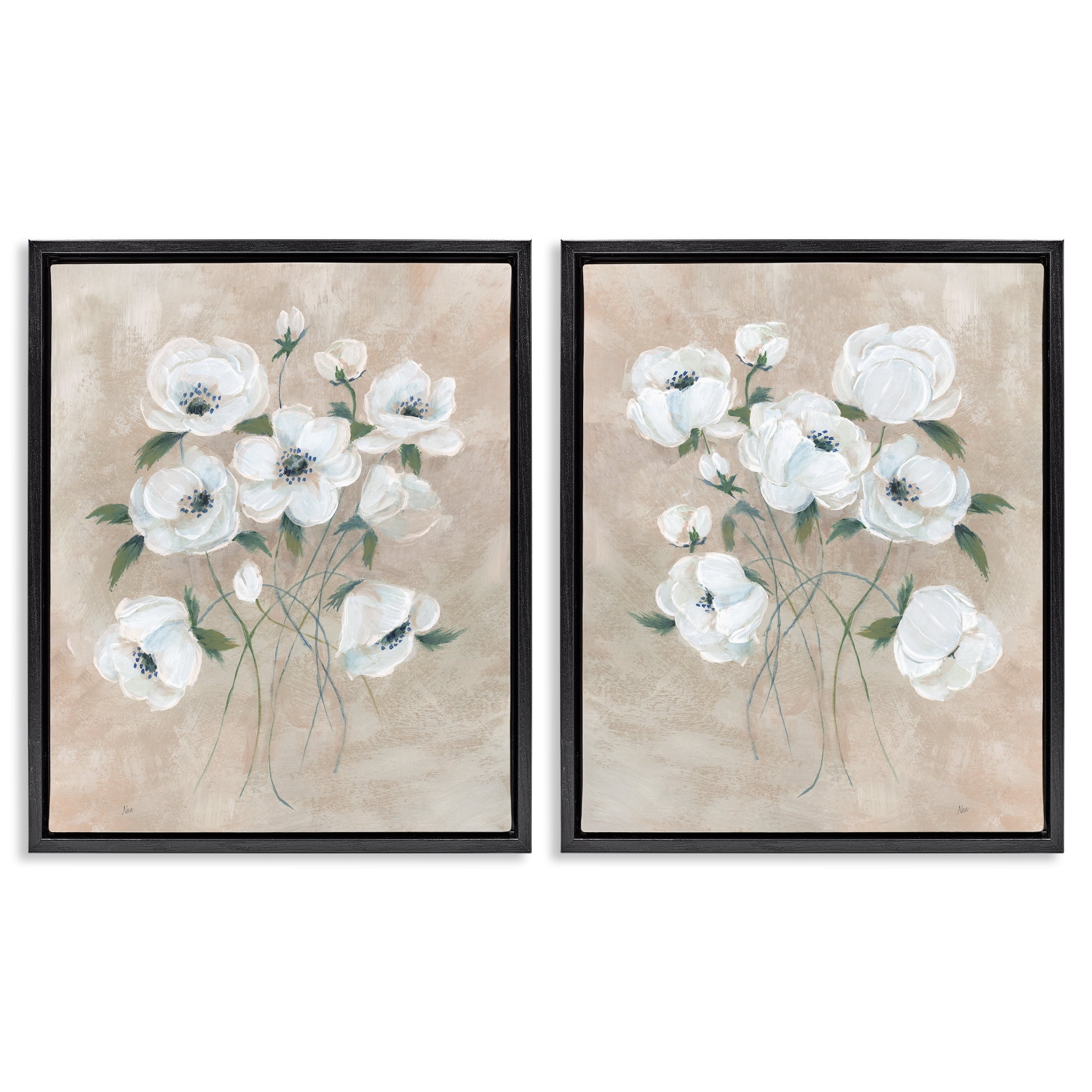 Stupell Industries Traditional Blossoms Bundle Plants & Flowers Painting Black Floater Framed Canvas Art Print Wall Art, 31 x 25, Set of 2