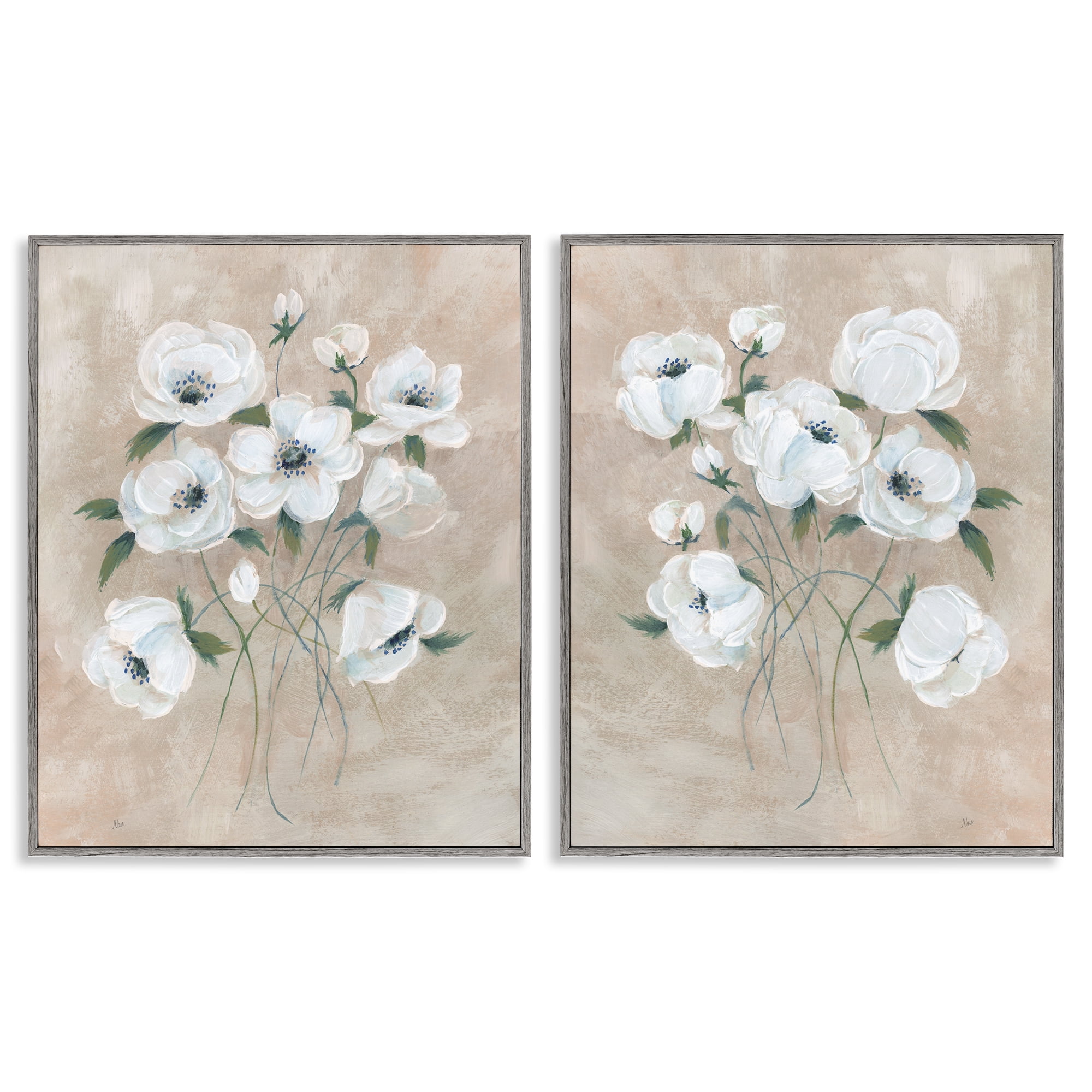 Stupell Industries Traditional Blossoms Bundle Plants & Flowers Painting Gray Framed Art Print Wall Art, 11 x 14, Set of 2