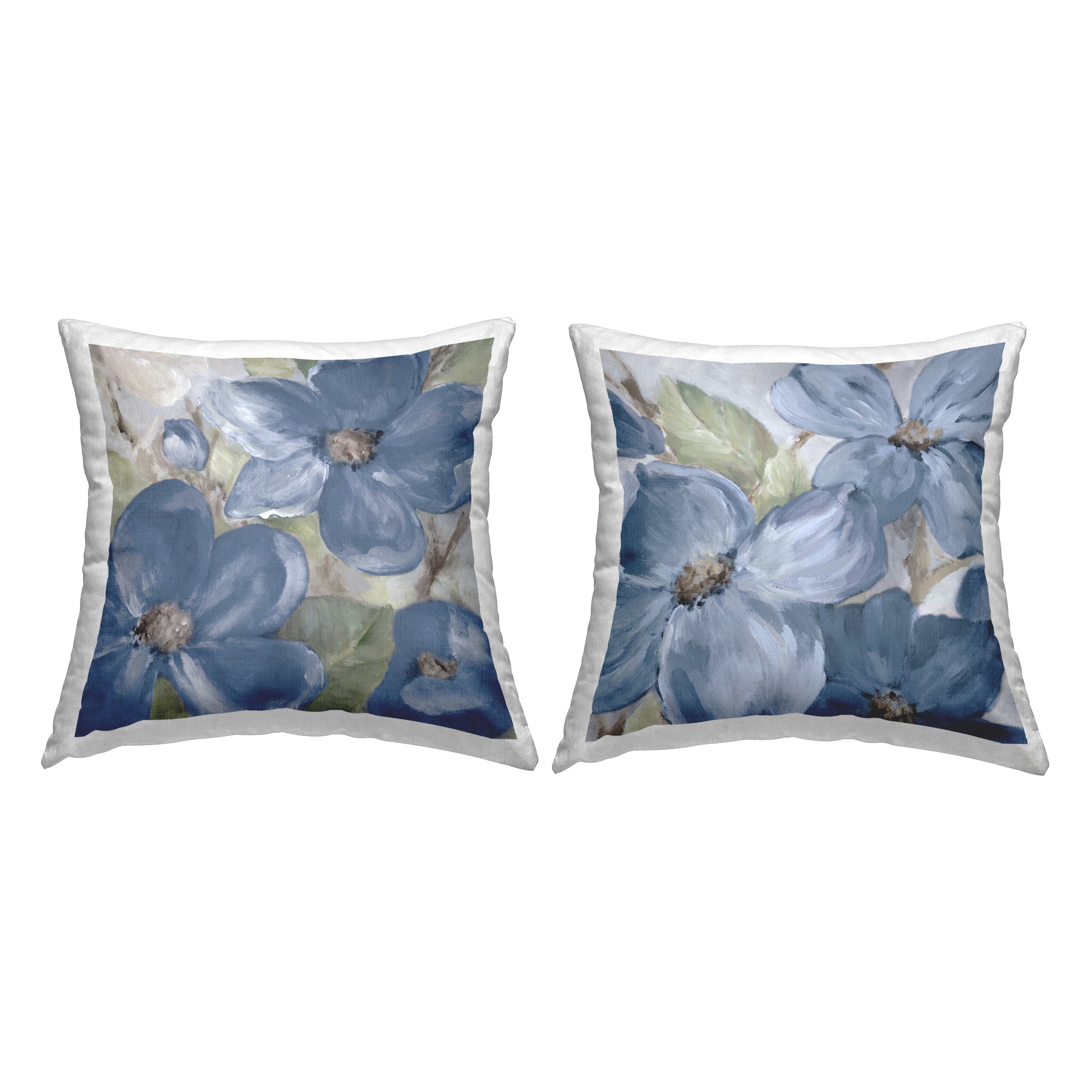 Stupell Industries Traditional Blue Flowers 2 Piece Decorative Printed Throw Pillow Set, 18 x 18