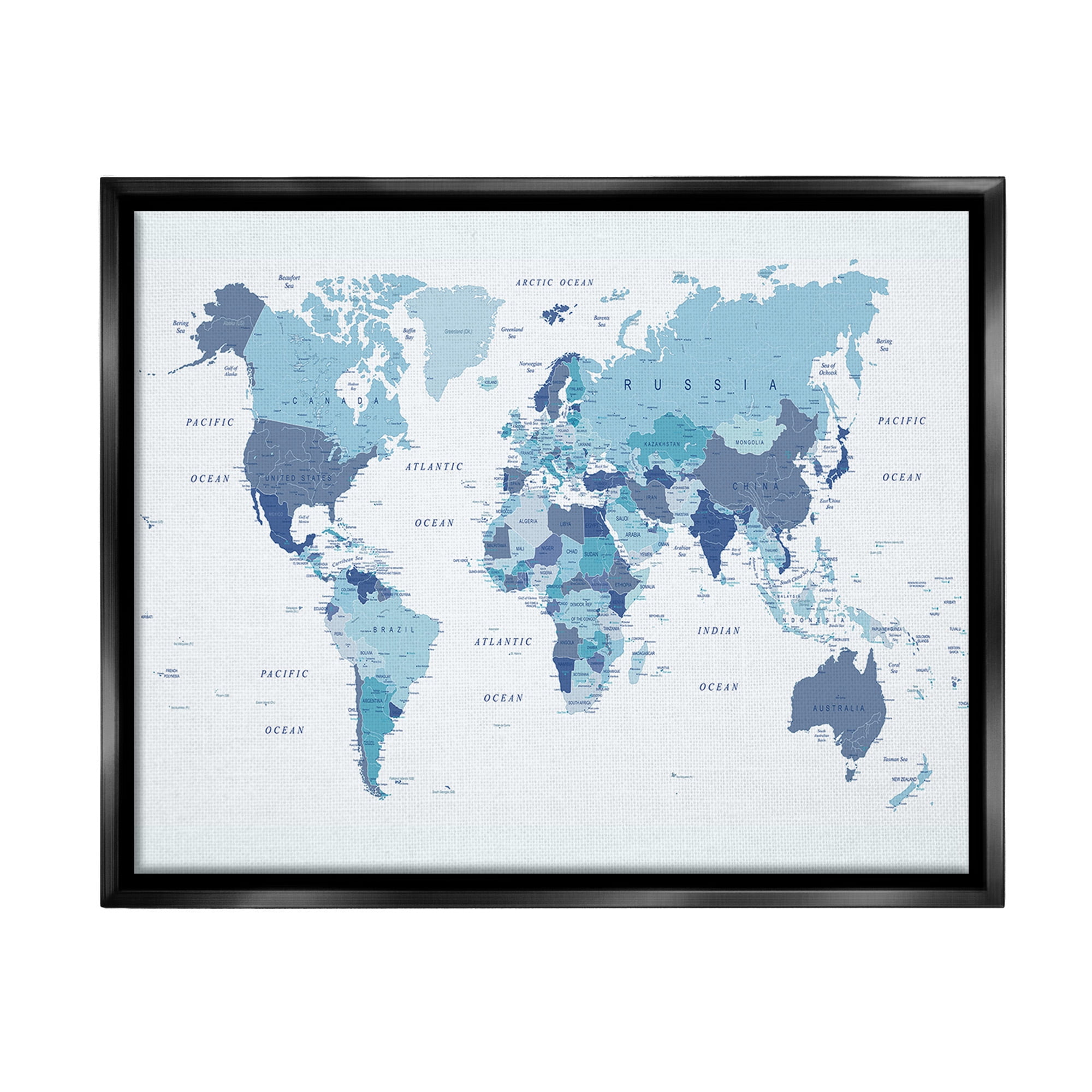 Stupell Industries Traditional Blue Map Town & City Painting Black Floater Framed Canvas Art Print Wall Art, 31 x 25