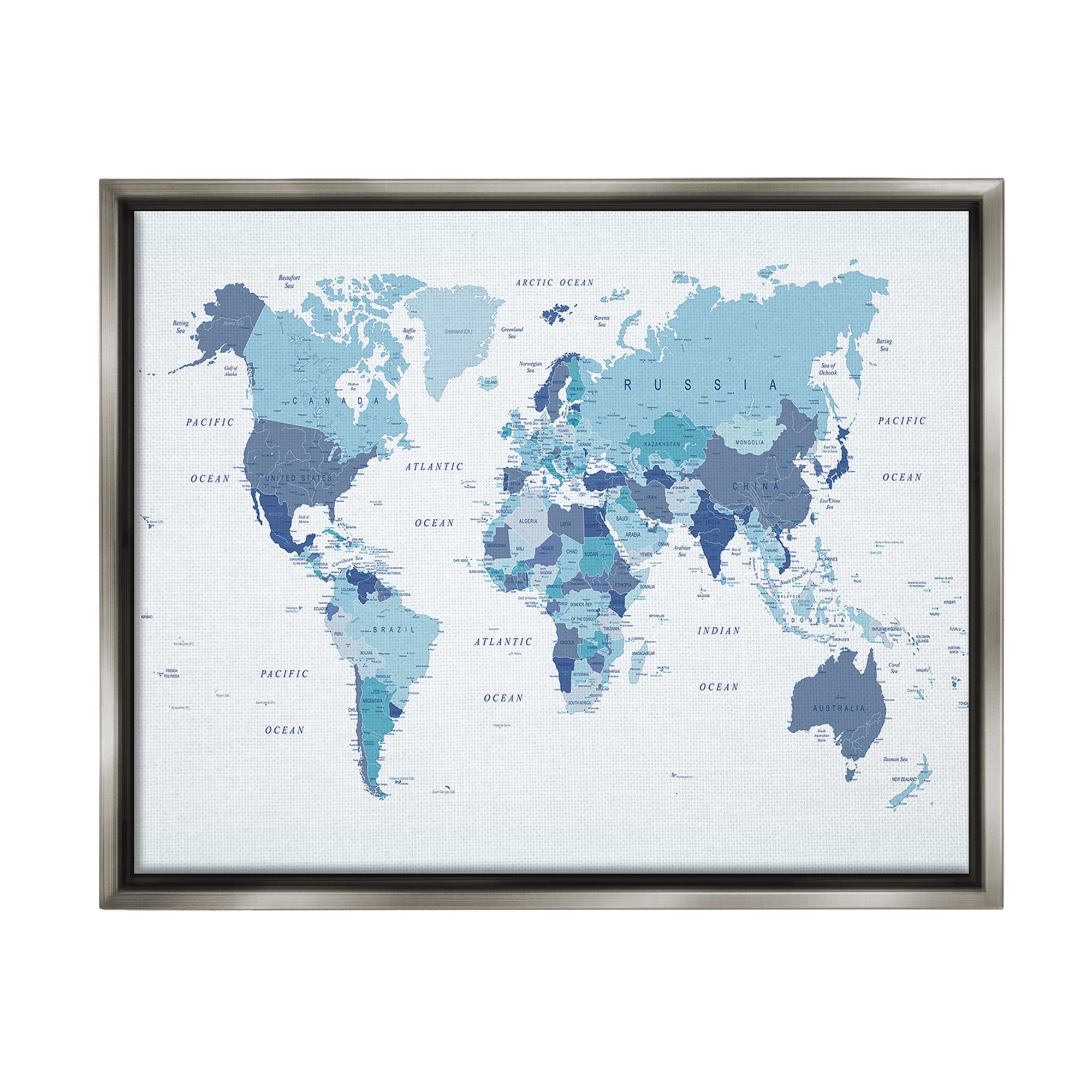 Stupell Industries Traditional Blue Map Town & City Painting Gray Floater Framed Canvas Art Print Wall Art, 21 x 17