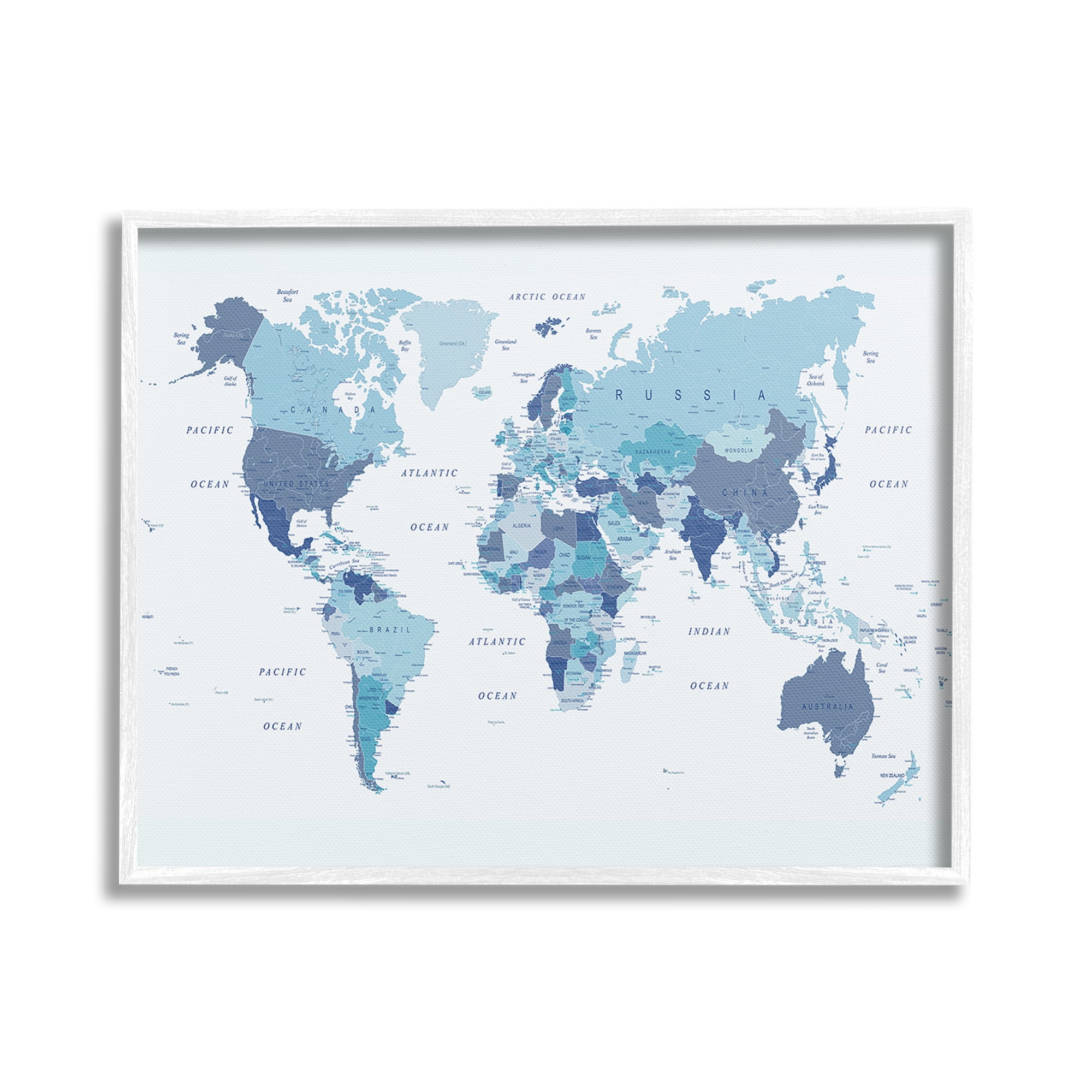 Stupell Industries Traditional Blue Map Town & City Painting White Framed Art Print Wall Art, 20 x 16