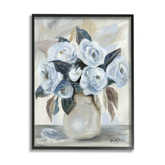 Stupell Industries Traditional Blue Rose Blossom Bouquet Painting Black Framed Art Print Wall Art, Design by Kelley Talent