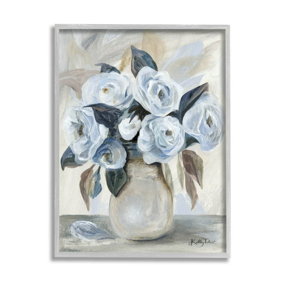Stupell Industries Traditional Blue Rose Blossom Bouquet Painting Gray Framed Art Print Wall Art, Design by Kelley Talent