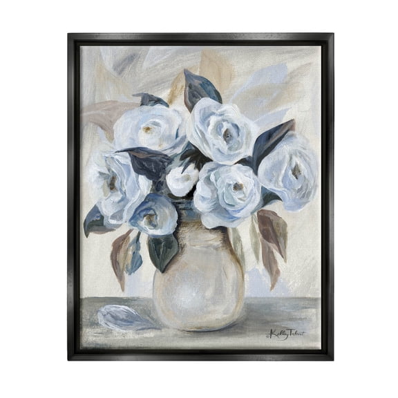 Stupell Industries Traditional Blue Rose Blossom Bouquet Painting Jet Black Floating Framed Canvas Print Wall Art, Design by Kelley Talent