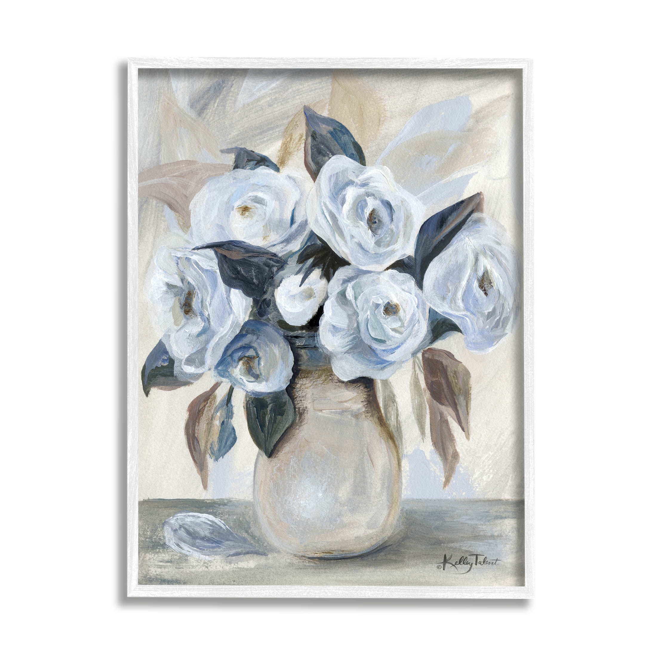 Stupell Industries Traditional Blue Rose Blossom Bouquet Painting White Framed Art Print Wall Art, Design by Kelley Talent