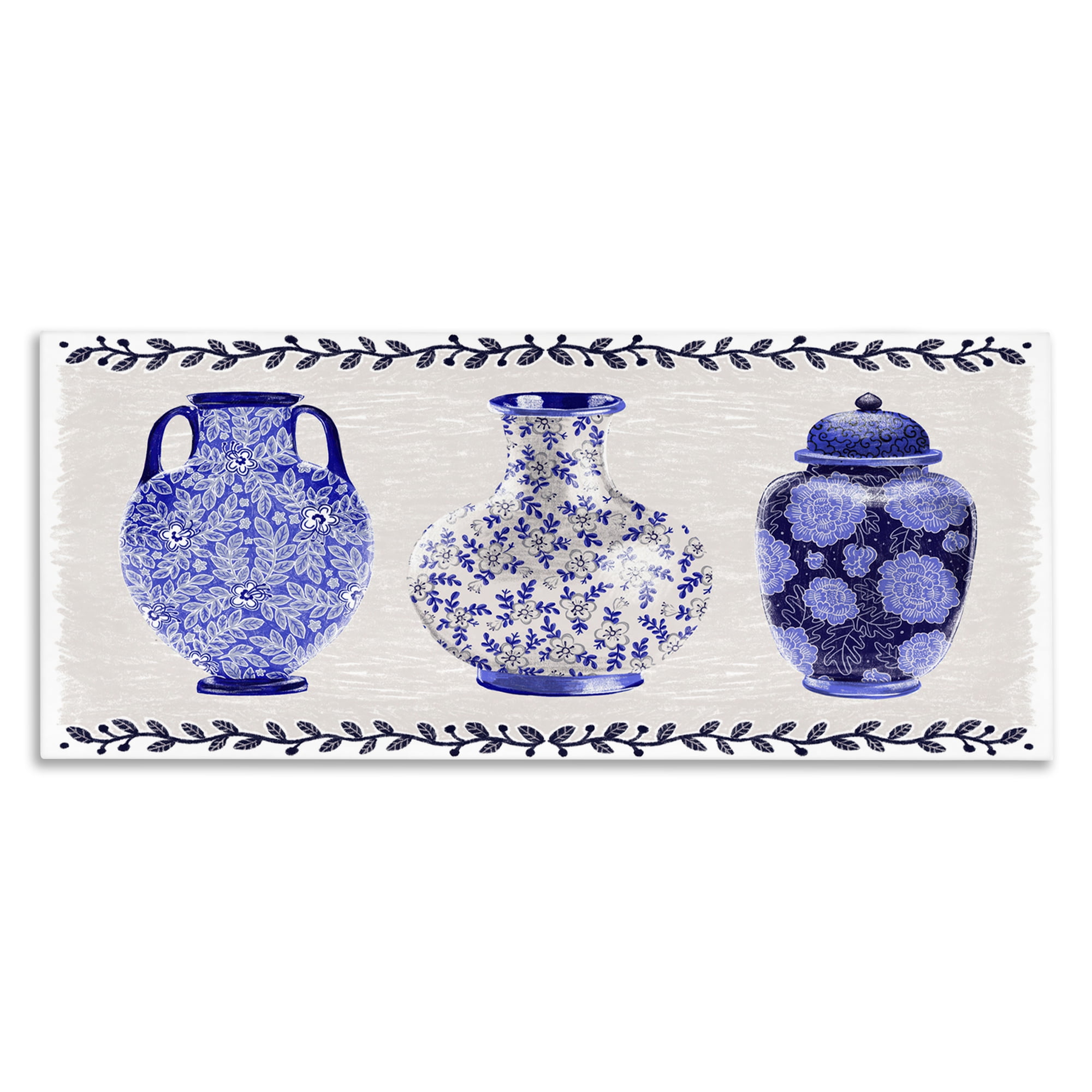 Stupell Industries Traditional Blue Vases Plants & Flowers Painting Wrapped Canvas Art Print Wall Art, 48 x 20