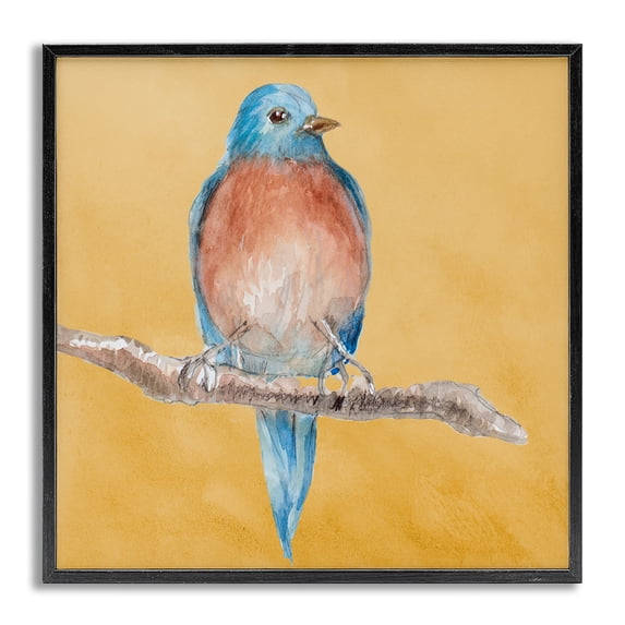 Stupell Industries Traditional Bluebird Perched Animals & Insects Painting Gray Framed Art Print Wall Art, 12 x 12