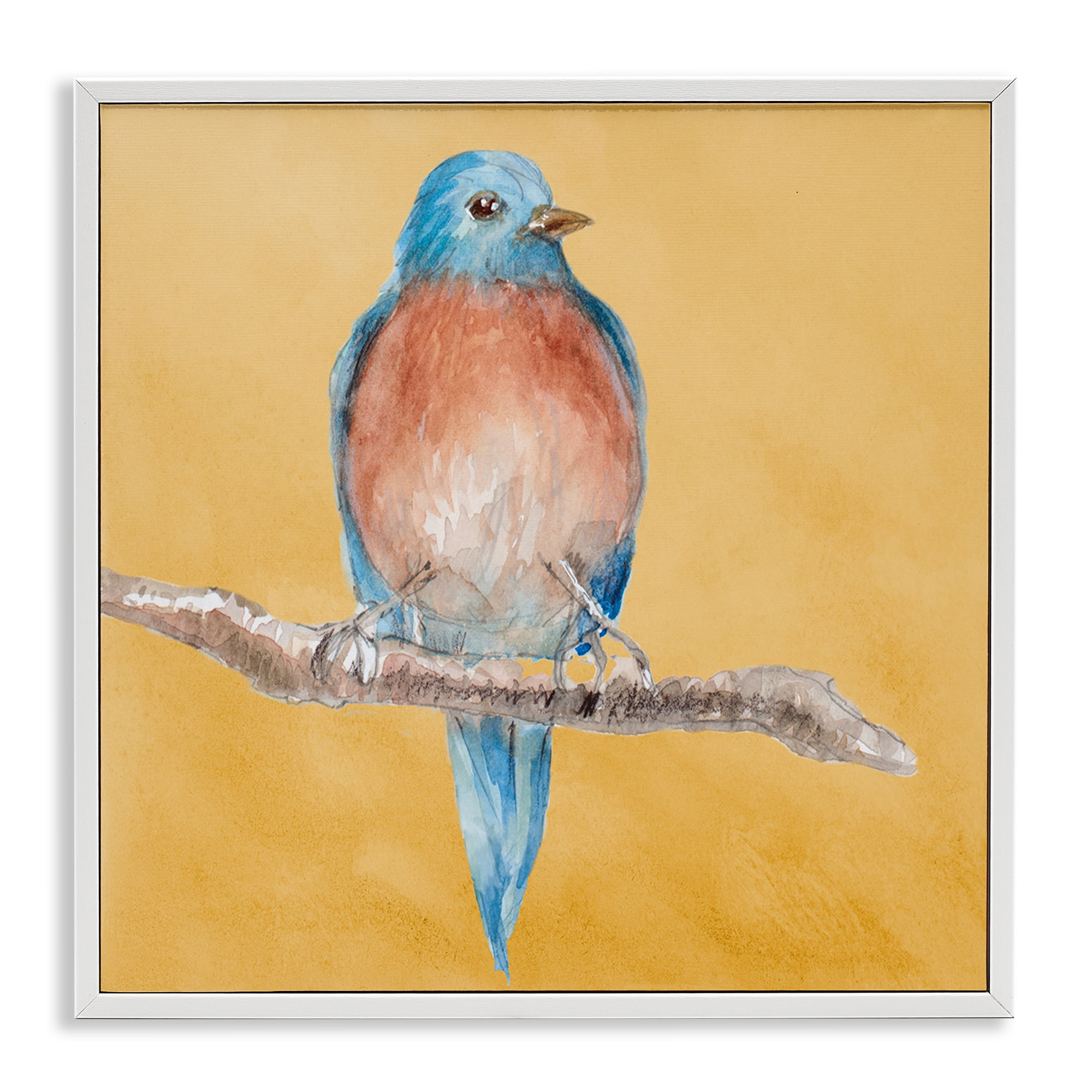 Stupell Industries Traditional Bluebird Perched Animals & Insects Painting White Framed Art Print Wall Art, 17 x 17