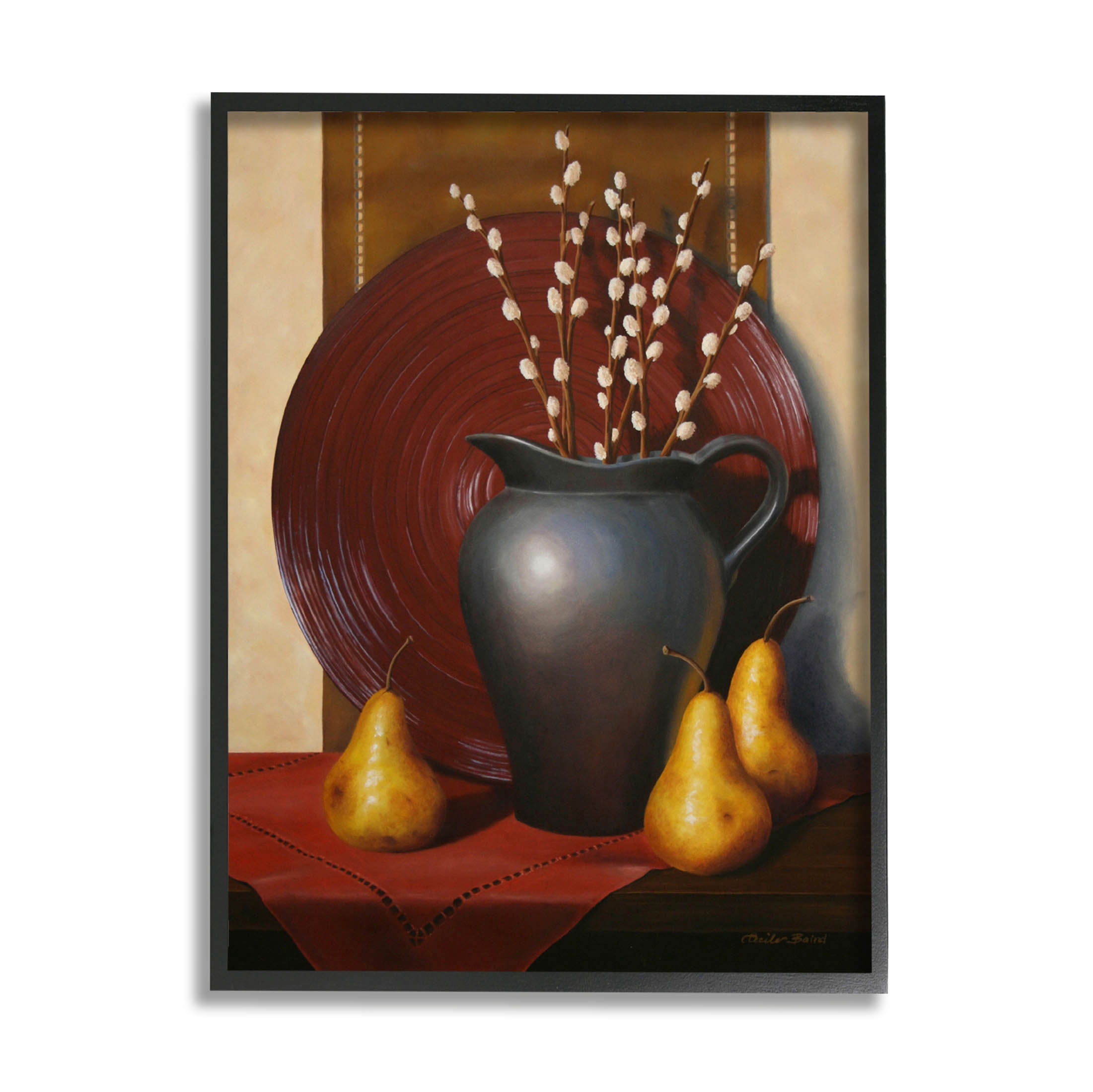 Stupell Industries Traditional Botanical Vase Arrangement Painting Black Framed Art Print Wall Art, Design by Cecile Baird